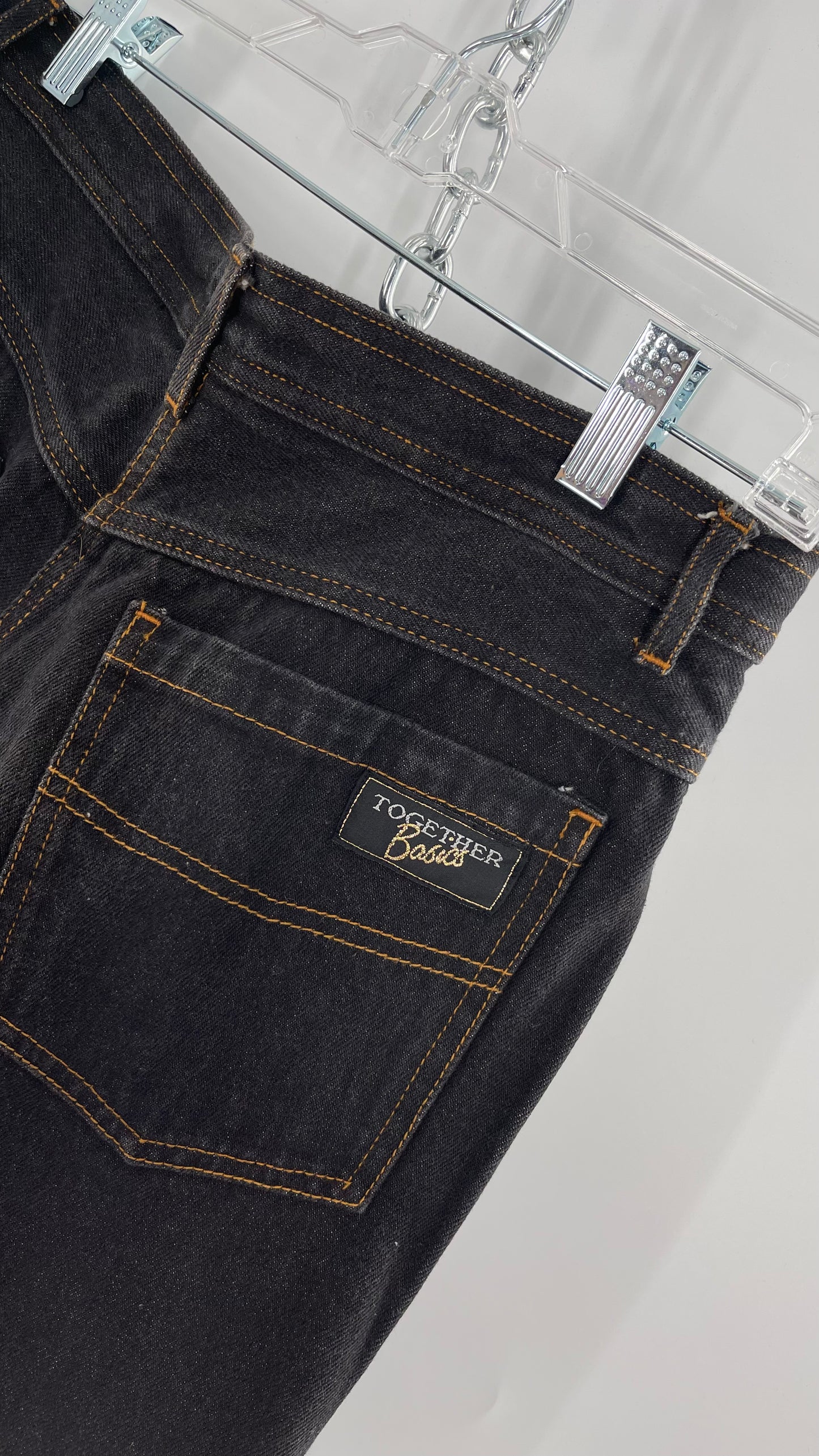 Vintage TOGETHER Basics Dark Gray 80s/90s Tapered, Pleated Waist Old School Embroidered Jeans (14)