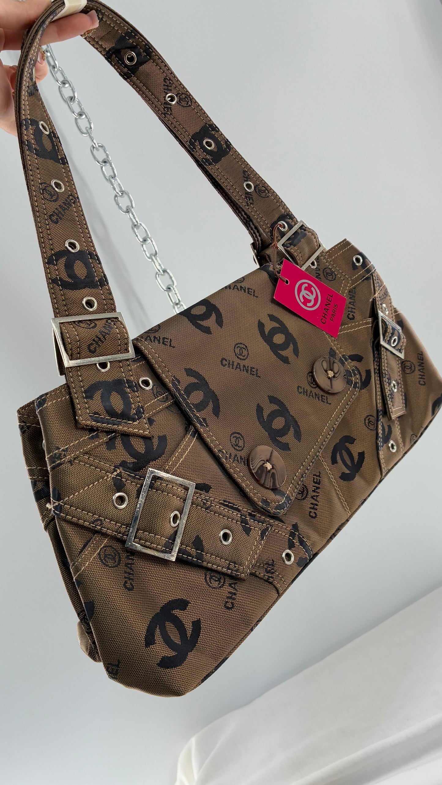 Vintage Kitschy Unauthenticated CHANEL All Over Monogram Buckle Bag