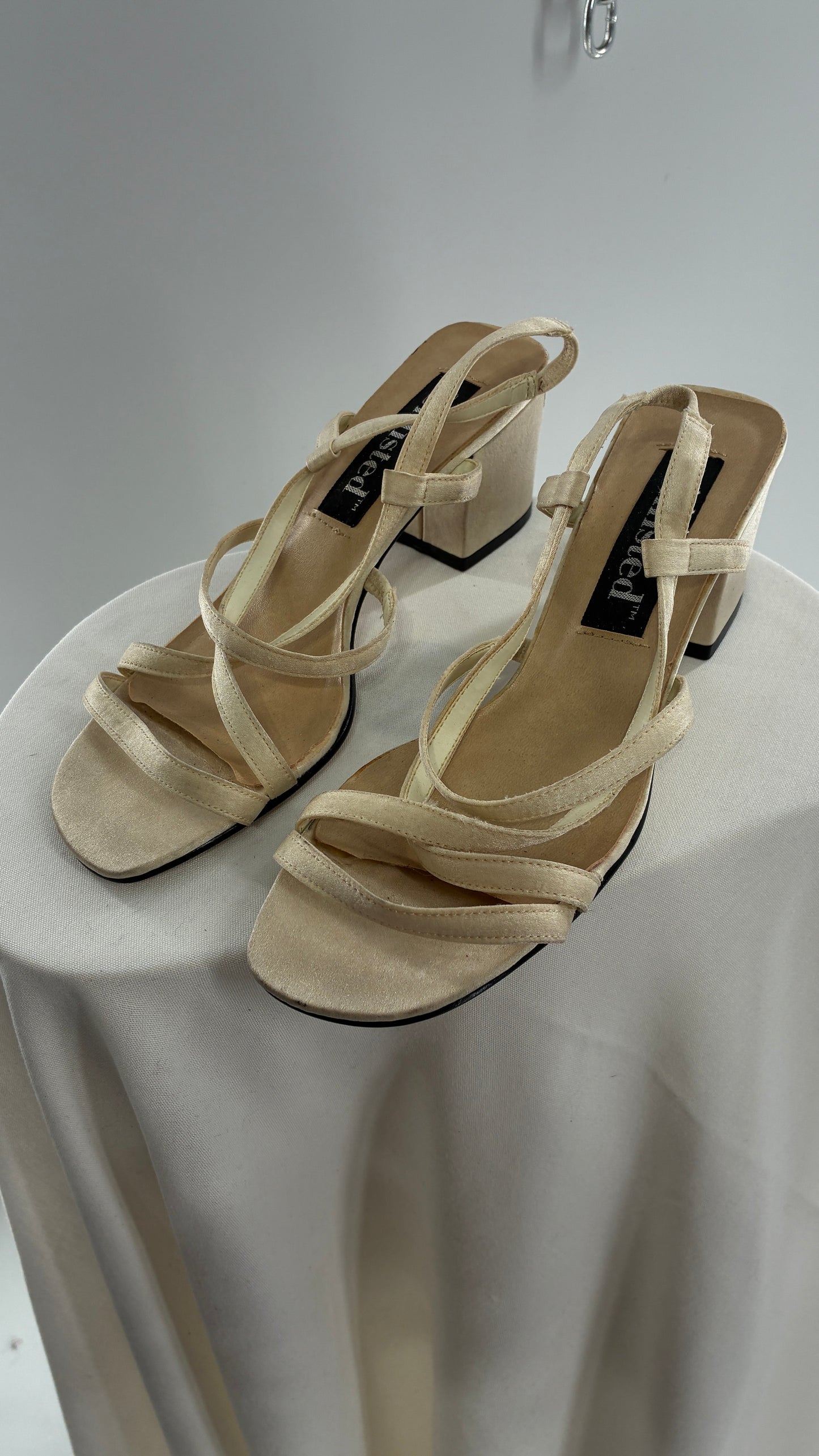 Vintage UNLISTED 1990s Strappy Ivory Block Kitten Heel Sandal (8)