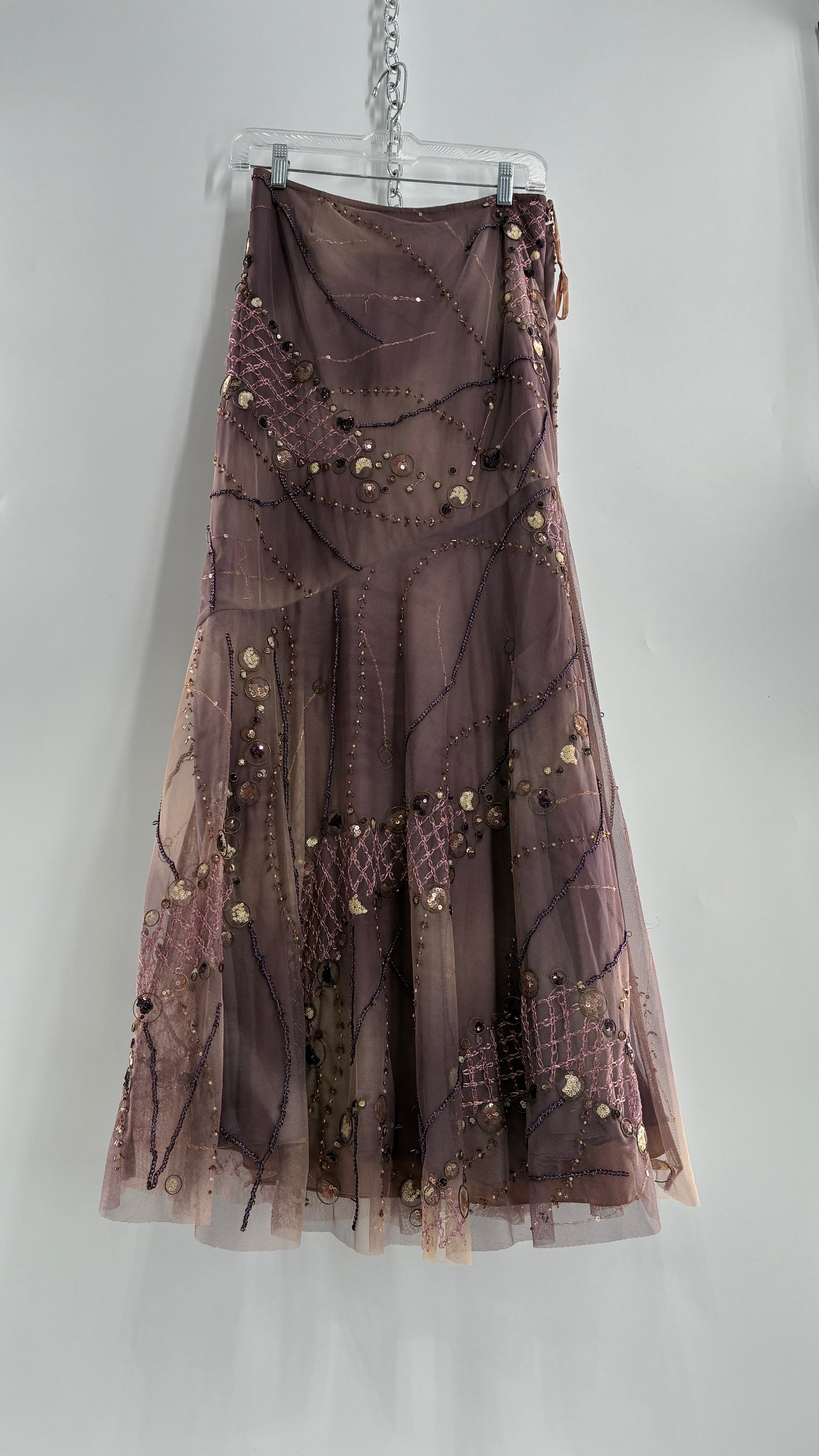 Vintage ALBERTO MAKALI Completely Embroidered and Beaded Maxi Asymmetric Dusty Purple Skirt (4)