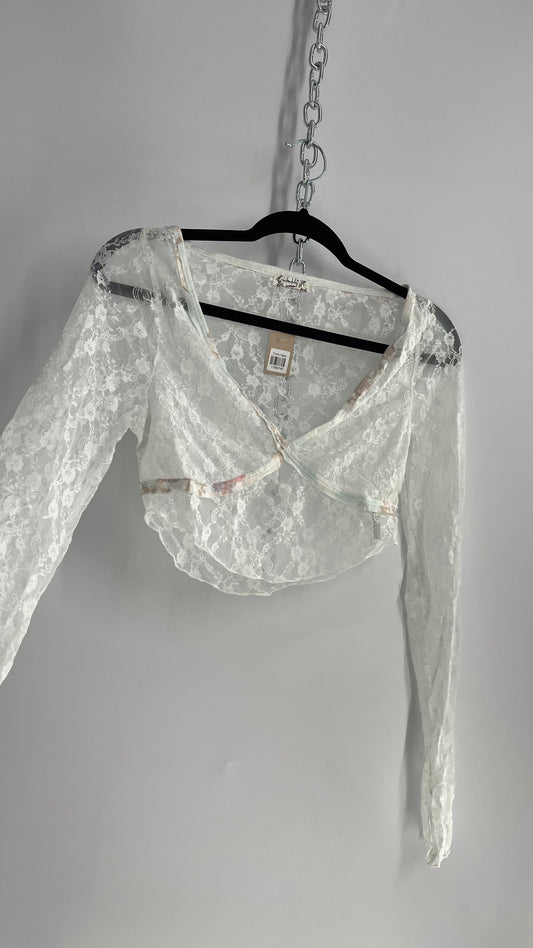 Intimately Free People Baby Blue Lace Ballerina Thumb Hole Long Sleeve (Small)