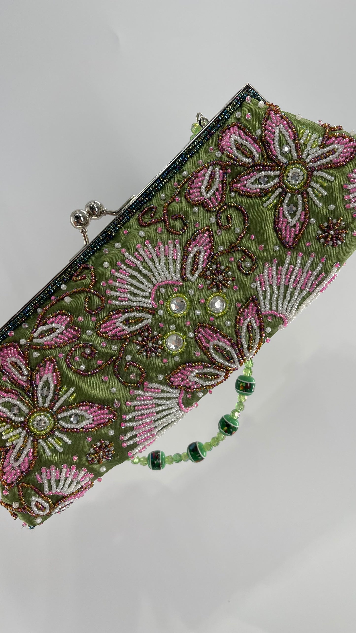 Vintage 1990s Fashion Express Beaded Green/Pink Purse
