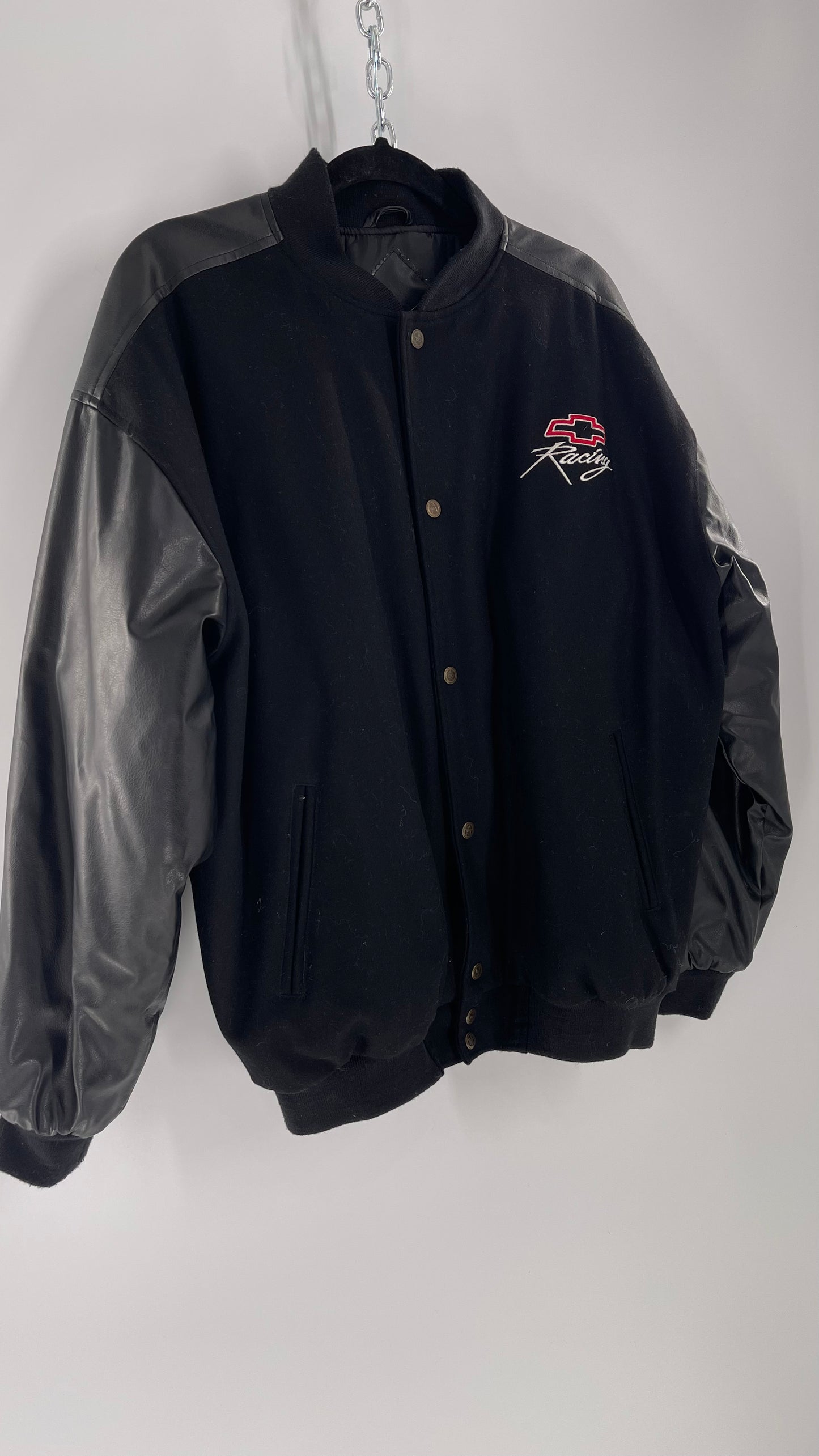 Vintage Chevy Racing Varsity Bomber Jacket with Red Logo Embroidery (Large)
