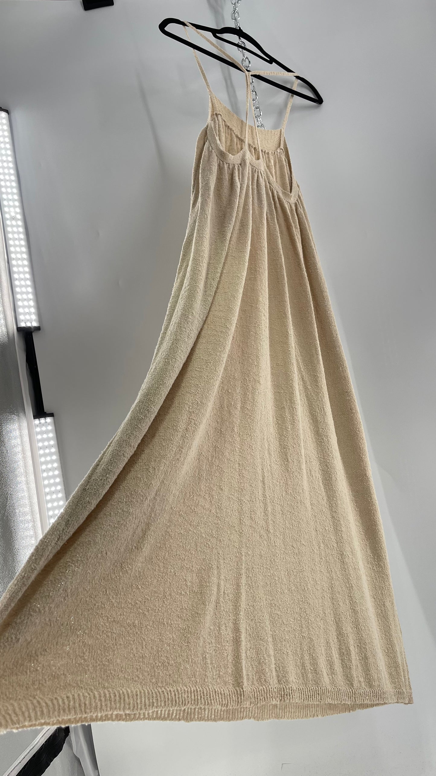 Free People Beach Beige Slinky Halter Textured Maxi Dress