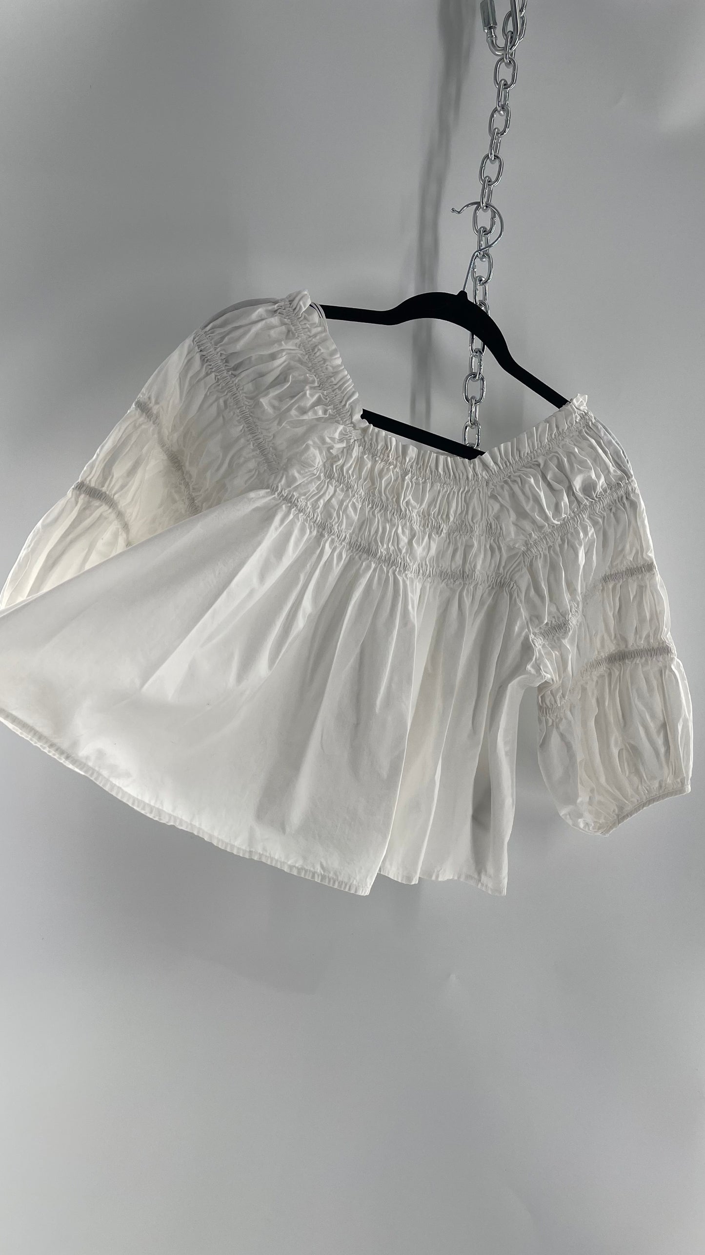 Free People White Smocked Blouse (XS)