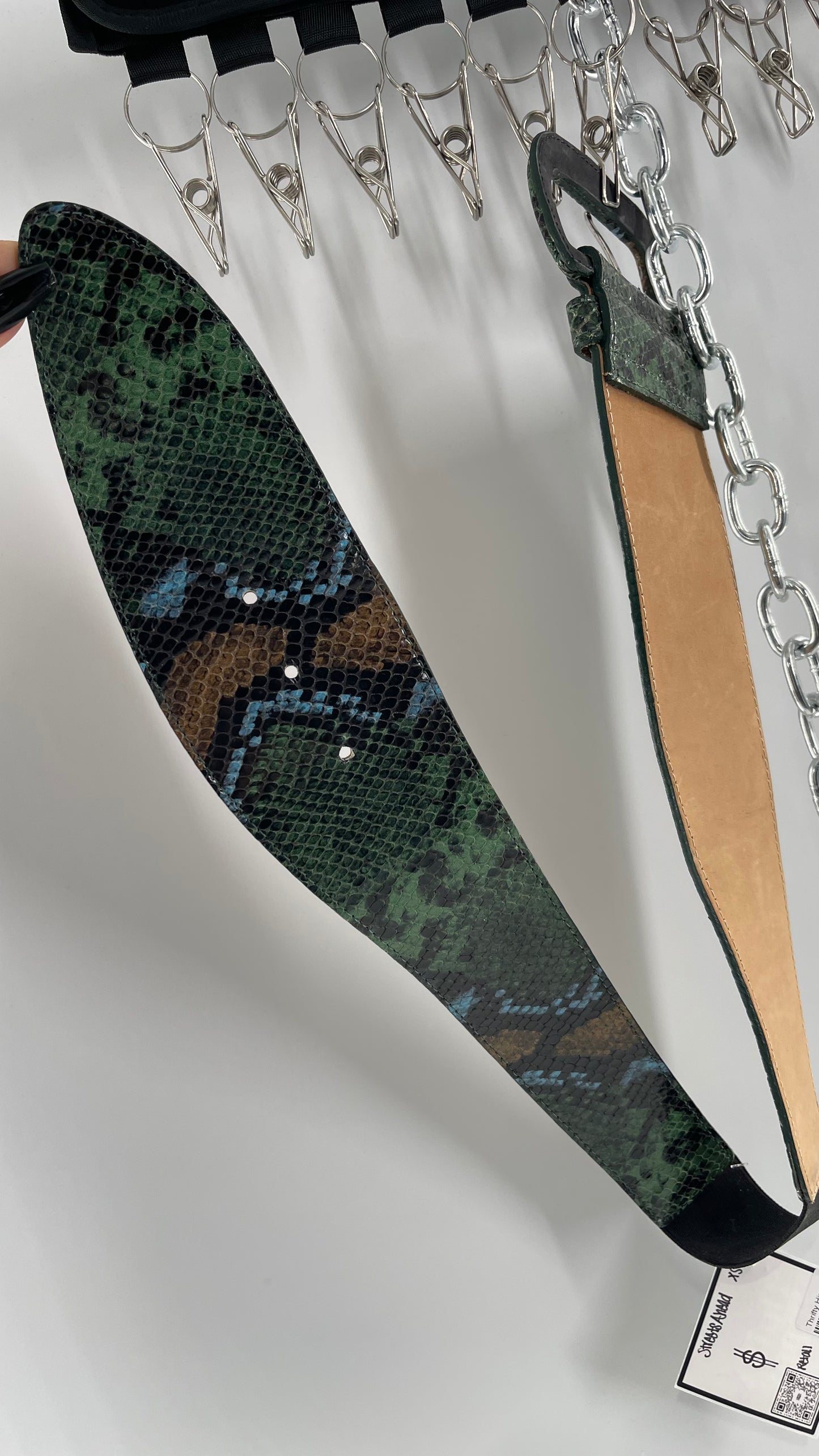 Streets Ahead Green/Blue/Tan Snakeskin Waist Belt with Exaggerated Buckle (XS)