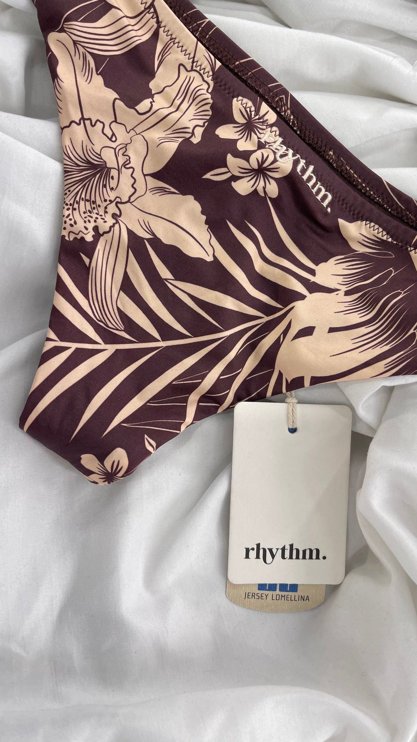 RHYTHM Brown and Beige Tropical Palm Patterned Swim Set with Tags Attached (Medium)