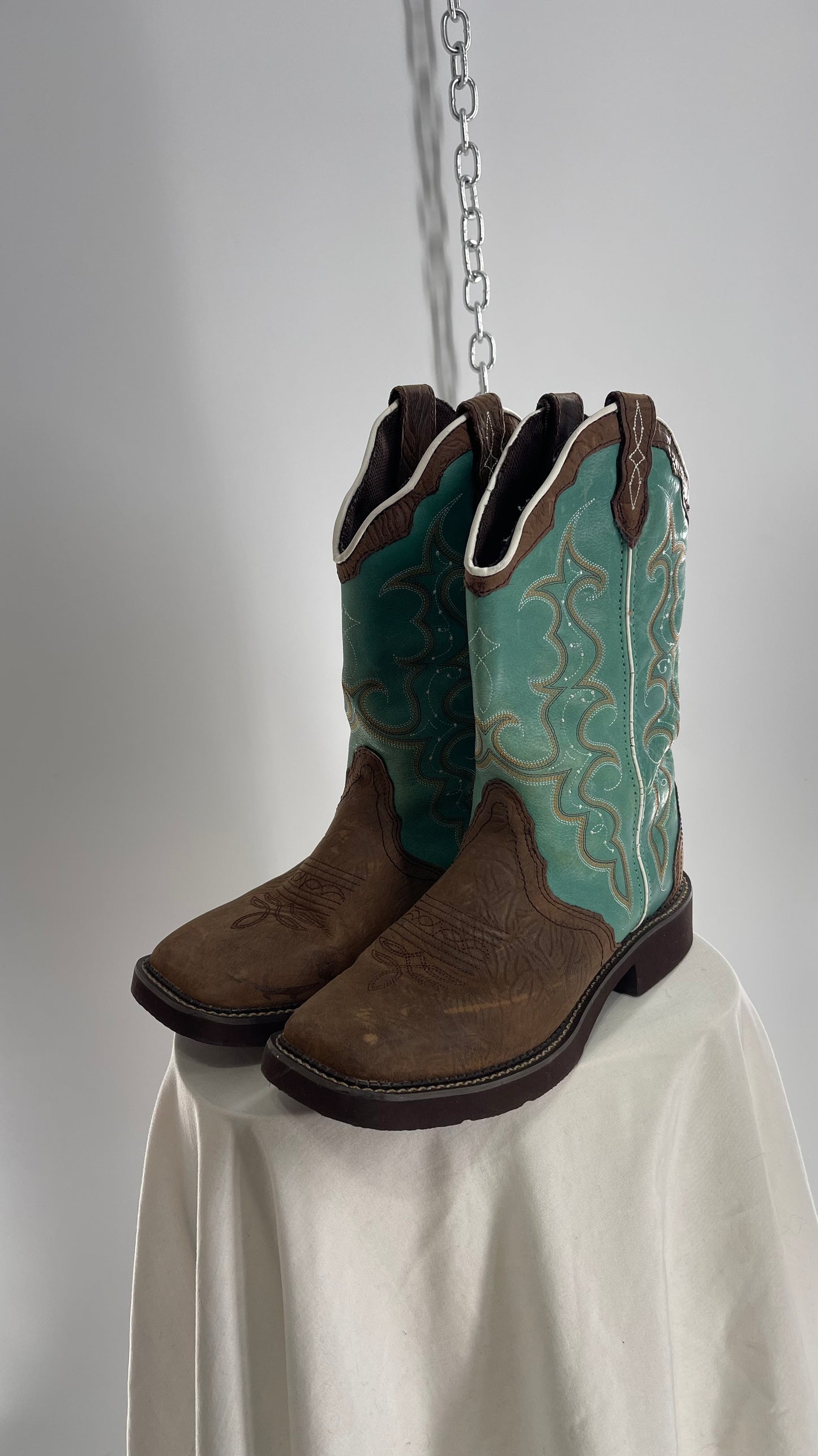 Vintage Justin Gypsy Brown Leather Turquoise Raya Cowboy Boots (8.5B)
