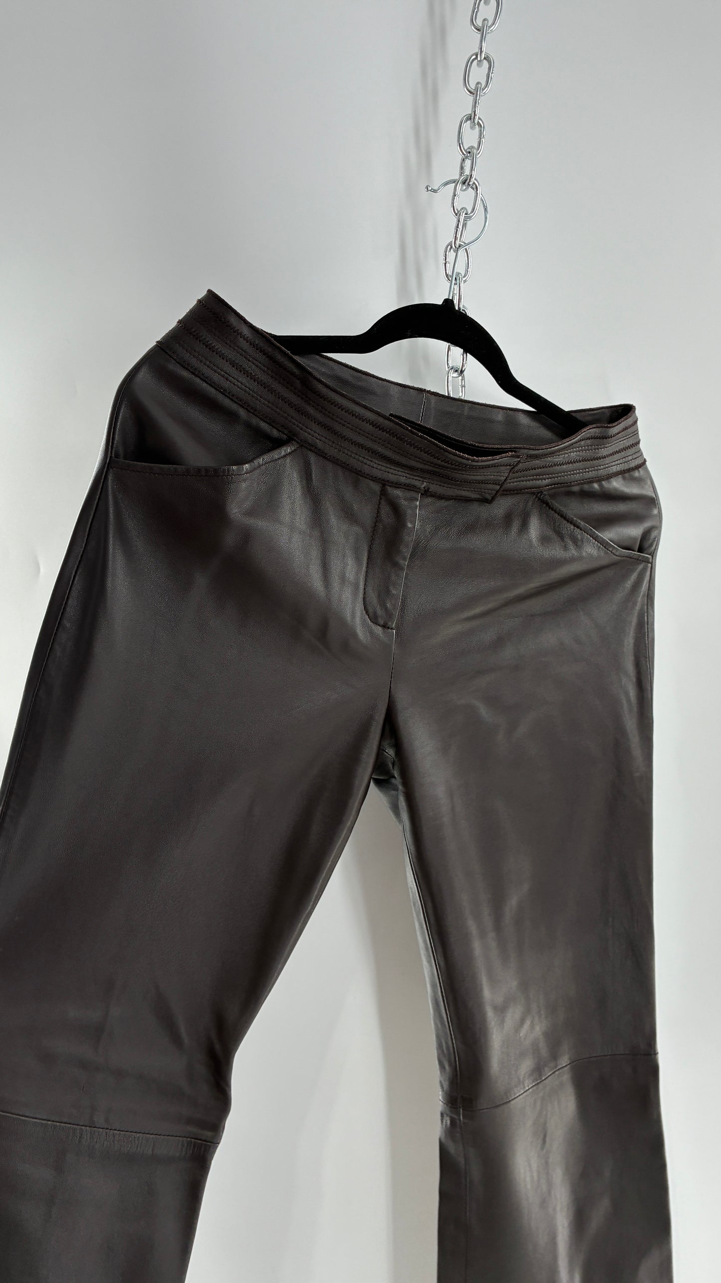 Vintage ETCETERA Deep Brown Low Waisted Embroidered, Side Closure Pants with Bootcut Hem (4)