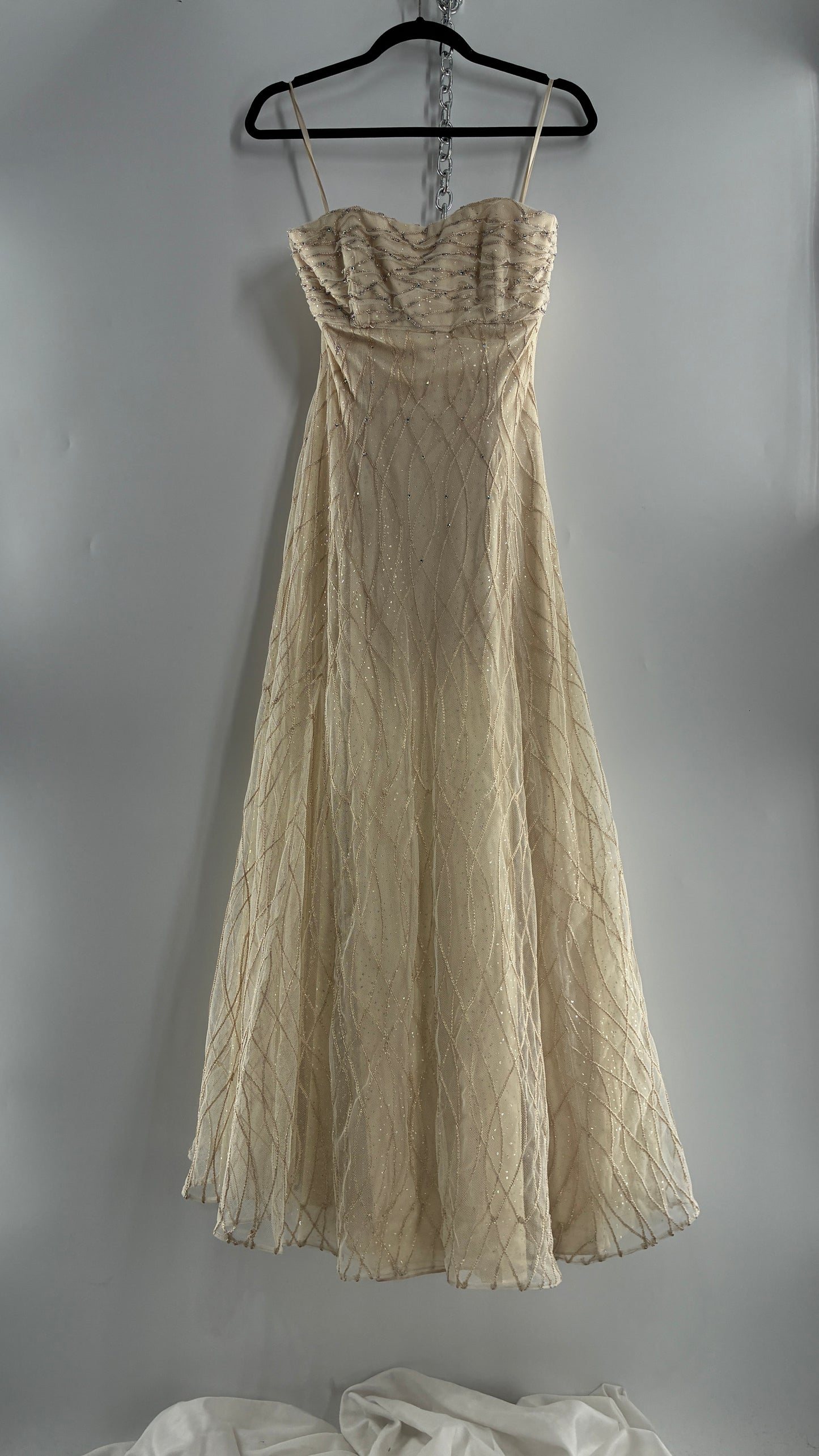 Vintage Victor Costa for Neiman Marcus Strapless Ruched/Pleated Bust Mermaid Gown Covered in Braided Threads and Embroidered Beads (6)