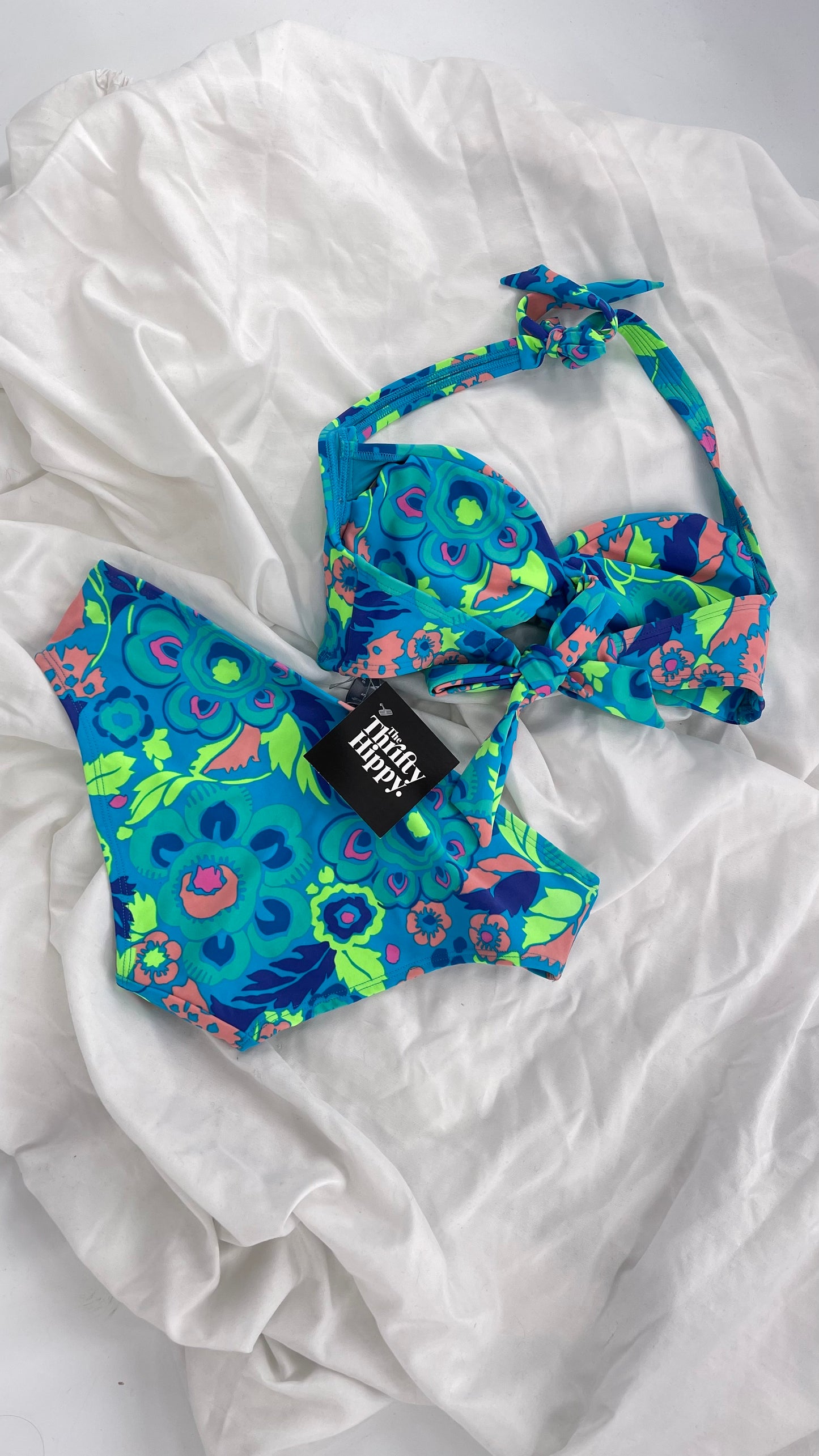 AERIE Blue Paisley Swim Set with Tags Attached (M Top S Bottoms)