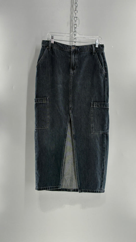 Old Navy Mid Rise Vented Denim Cargo Skirt (4)