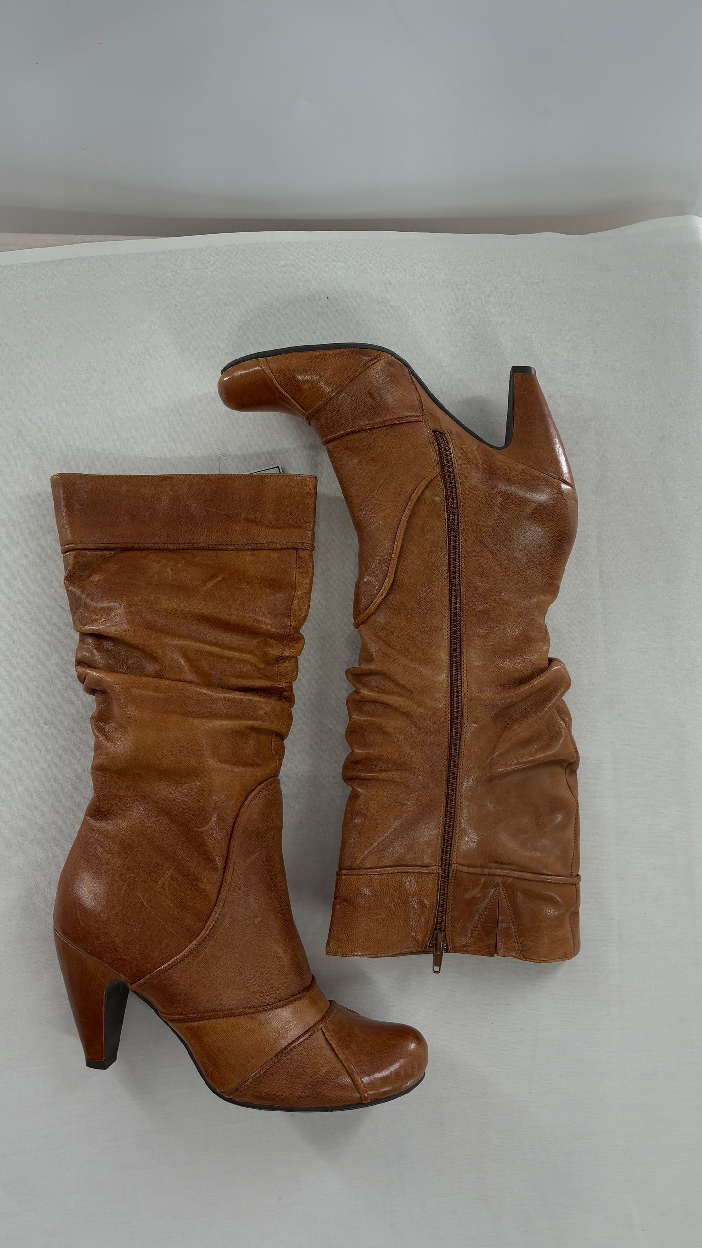 MIZ MOOZ Brown Leather Stacked Round Toe Boot (10)