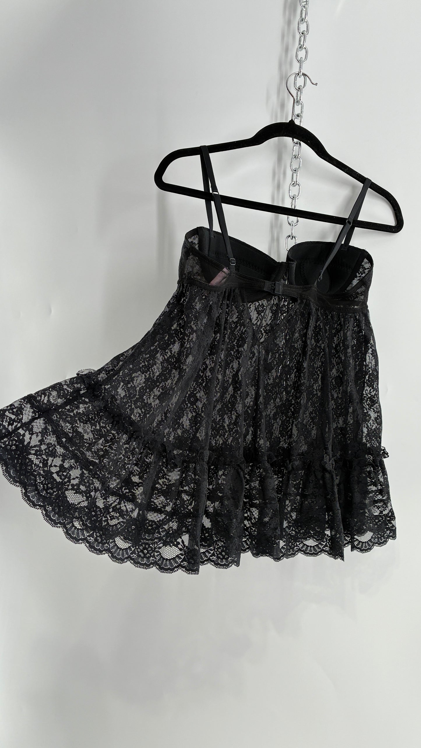 Vintage Victorias Secret Black Lace Babydoll Full Camisole (36C)