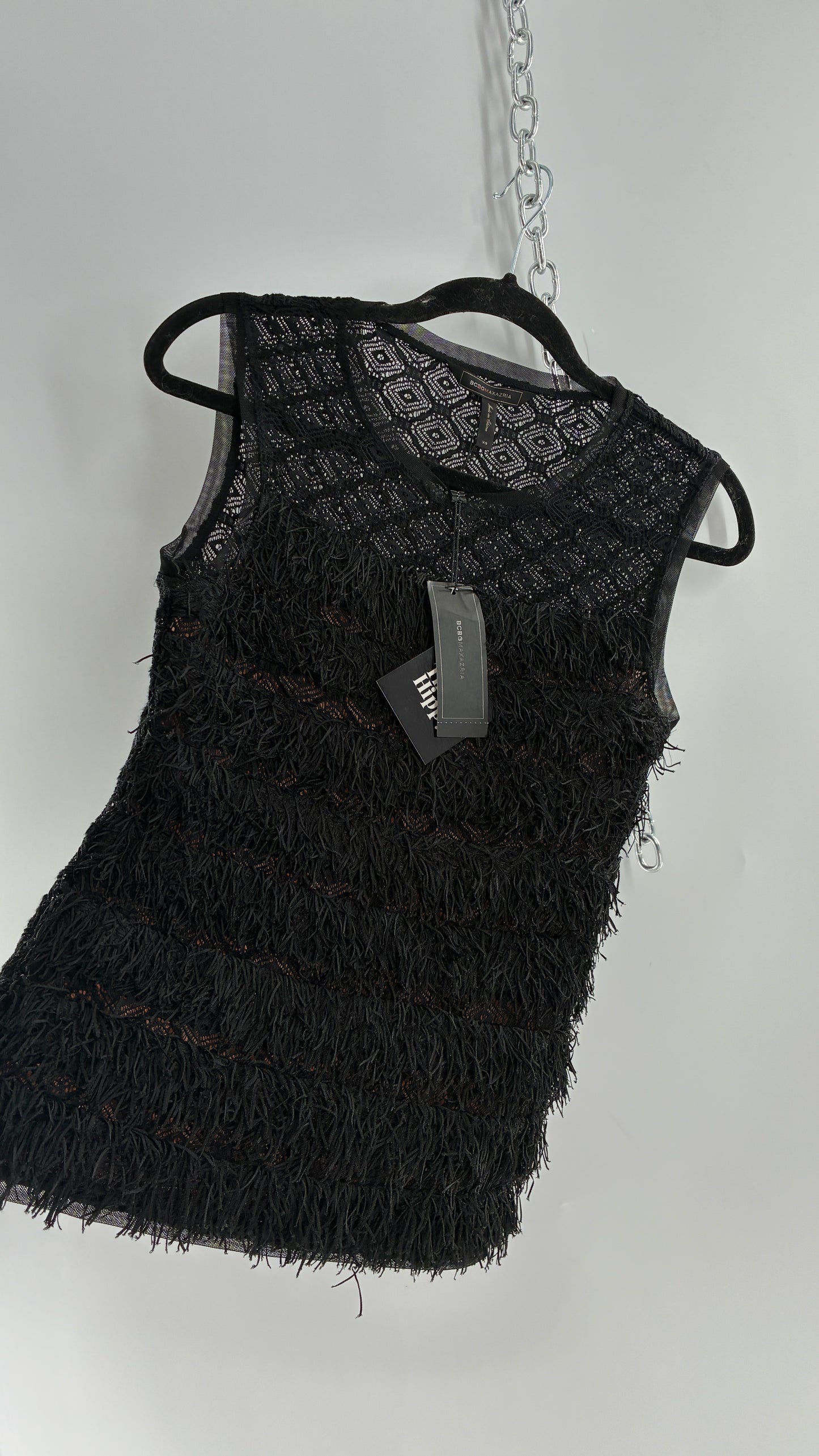 Deadstock Vintage BCBG MAXAZRIA Auden Black Fringe And Lace Top (XS)
