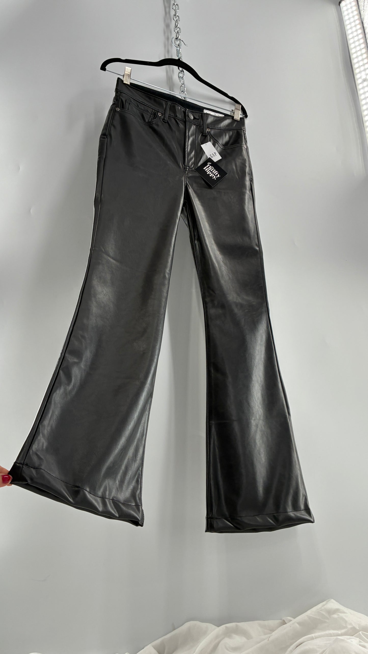 GAP Black Vegan Leather Flared Pants with Tags Attached (28/6R)