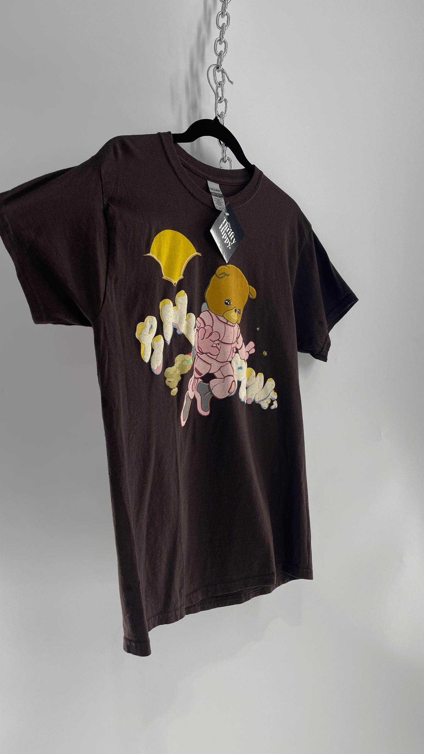 Pink Planet Puff Design Chocolate Brown T (Medium)