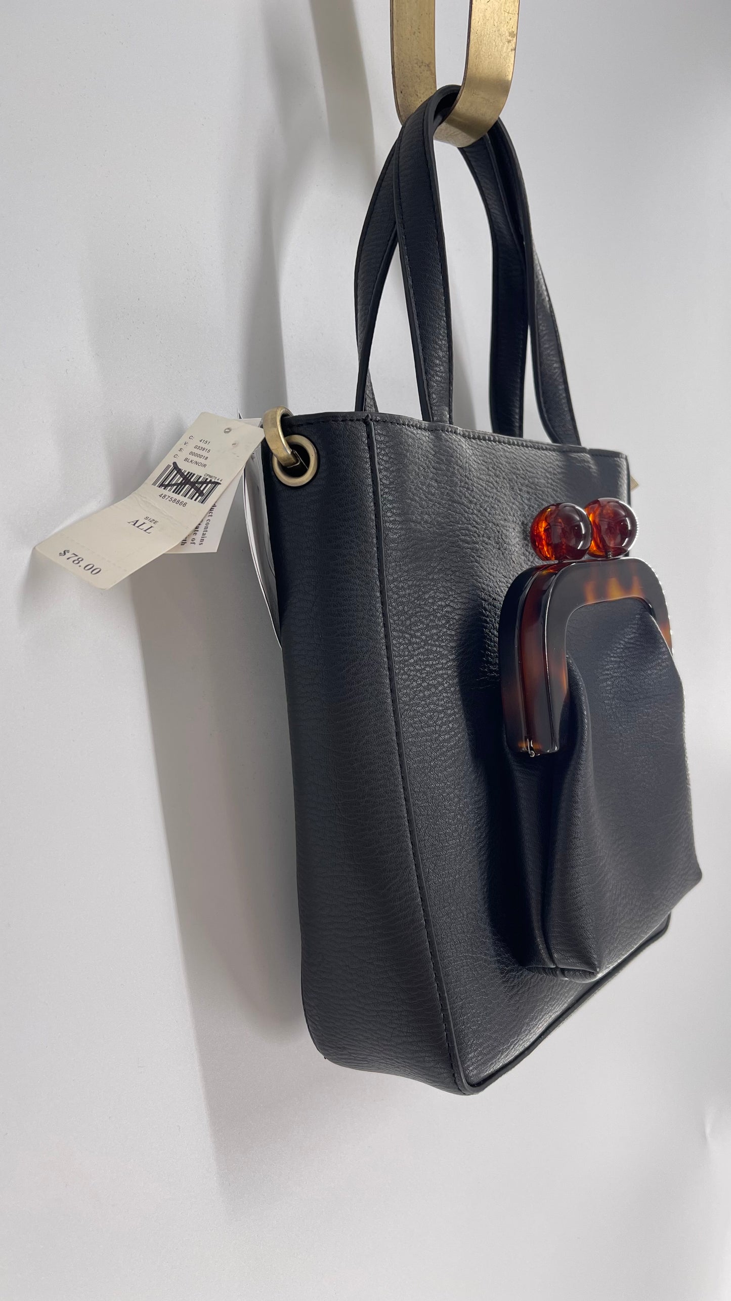 Anthropologie Black Vegan Leather Purse with Detachable Coin Purse and Strap