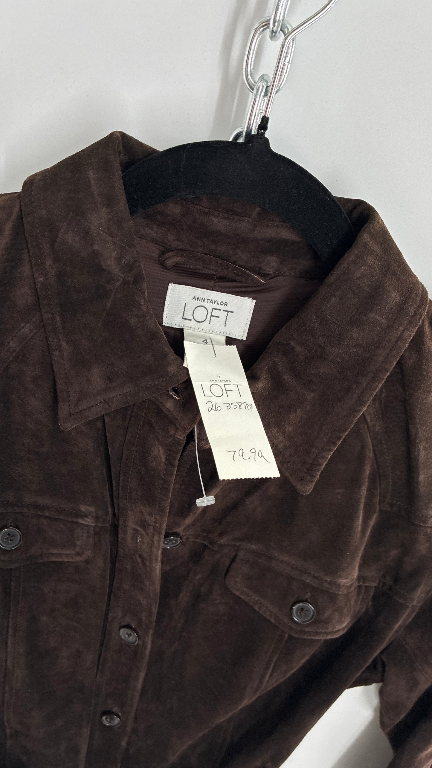 Vintage LOFT Brown Suede Leather Button Front, Belted Midi Dress with Tags Attached (4)