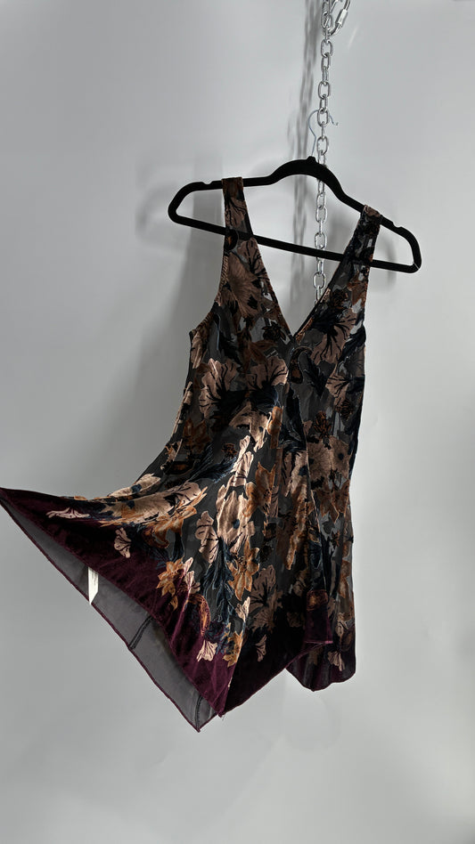 Free People Burn Out Velvet Mini Dress with Handkerchief Hem (XS)