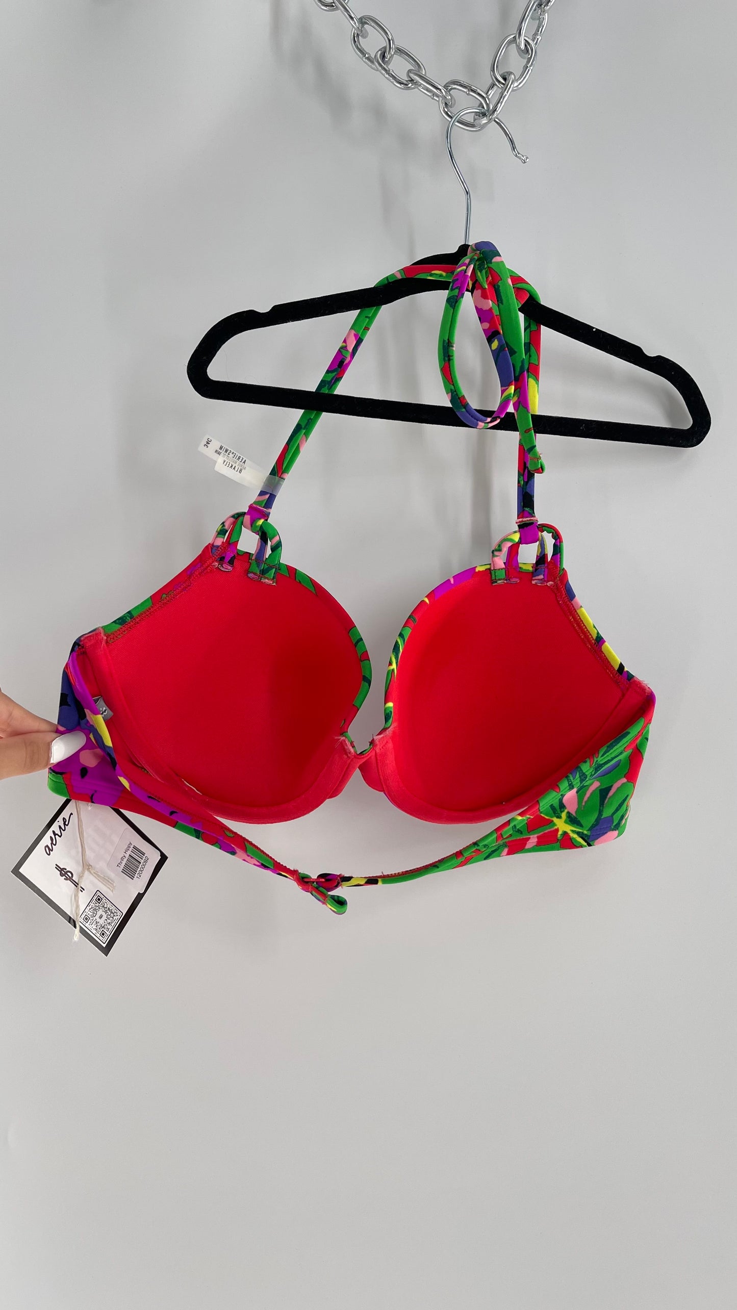 AERIE Red Tropical Underwire Swim Top (34C)