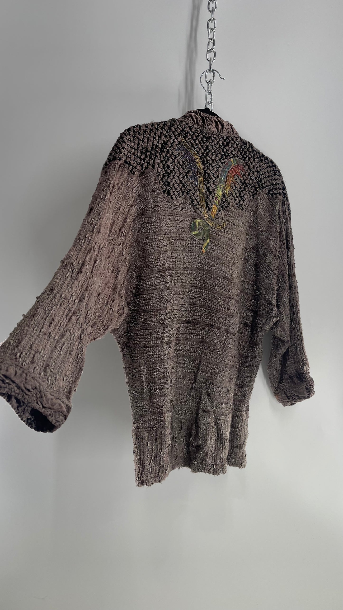 Vintage CHOLA Grey 1980s Patchwork Sweater (Large)