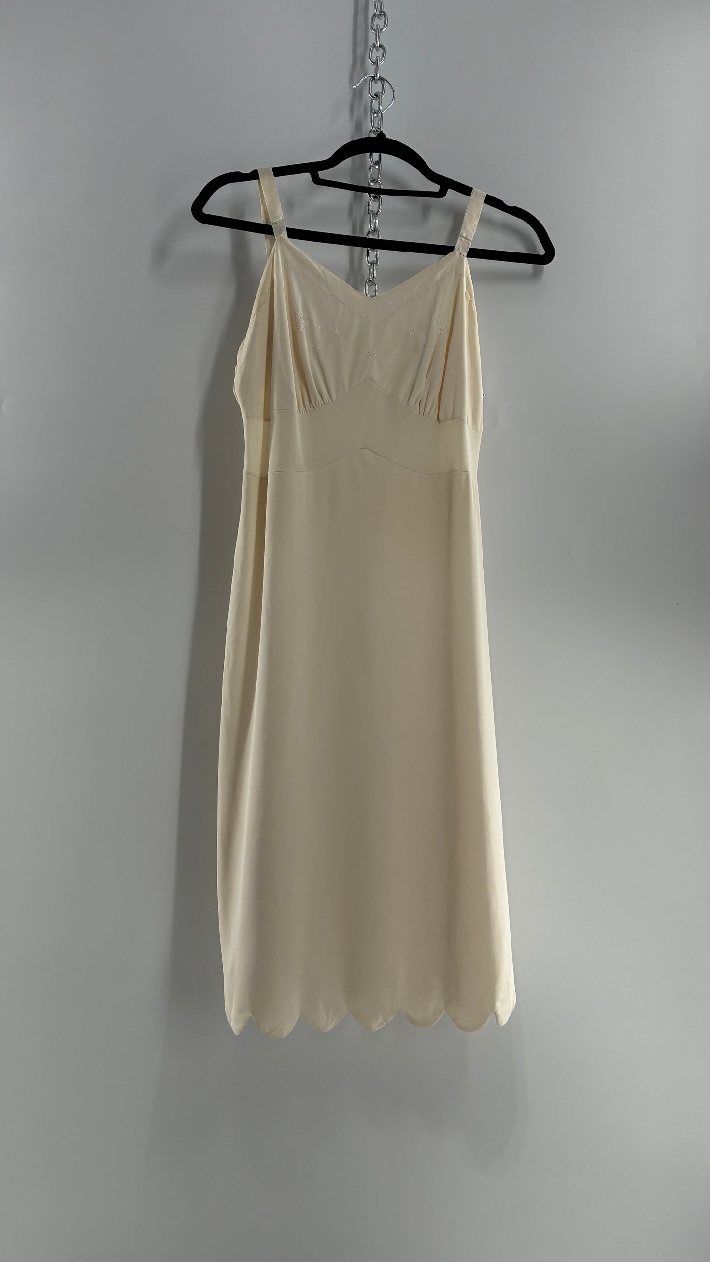 Vintage Slip Dress with Pleated, Embroidered Bust (No Size or Label)