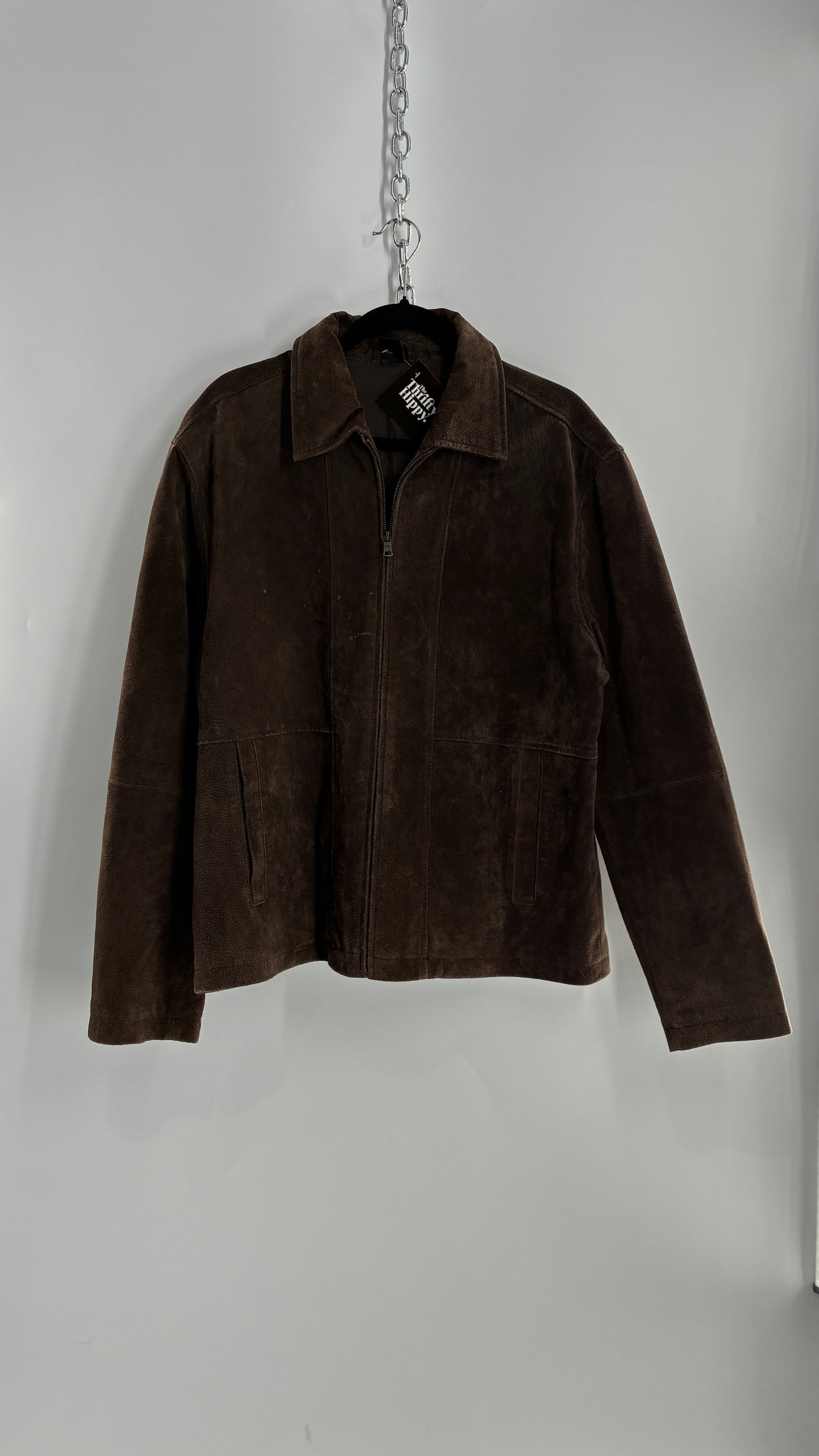 Vintage Liz Claiborne Dark Brown Genuine Suede Leather Jacket (Large)