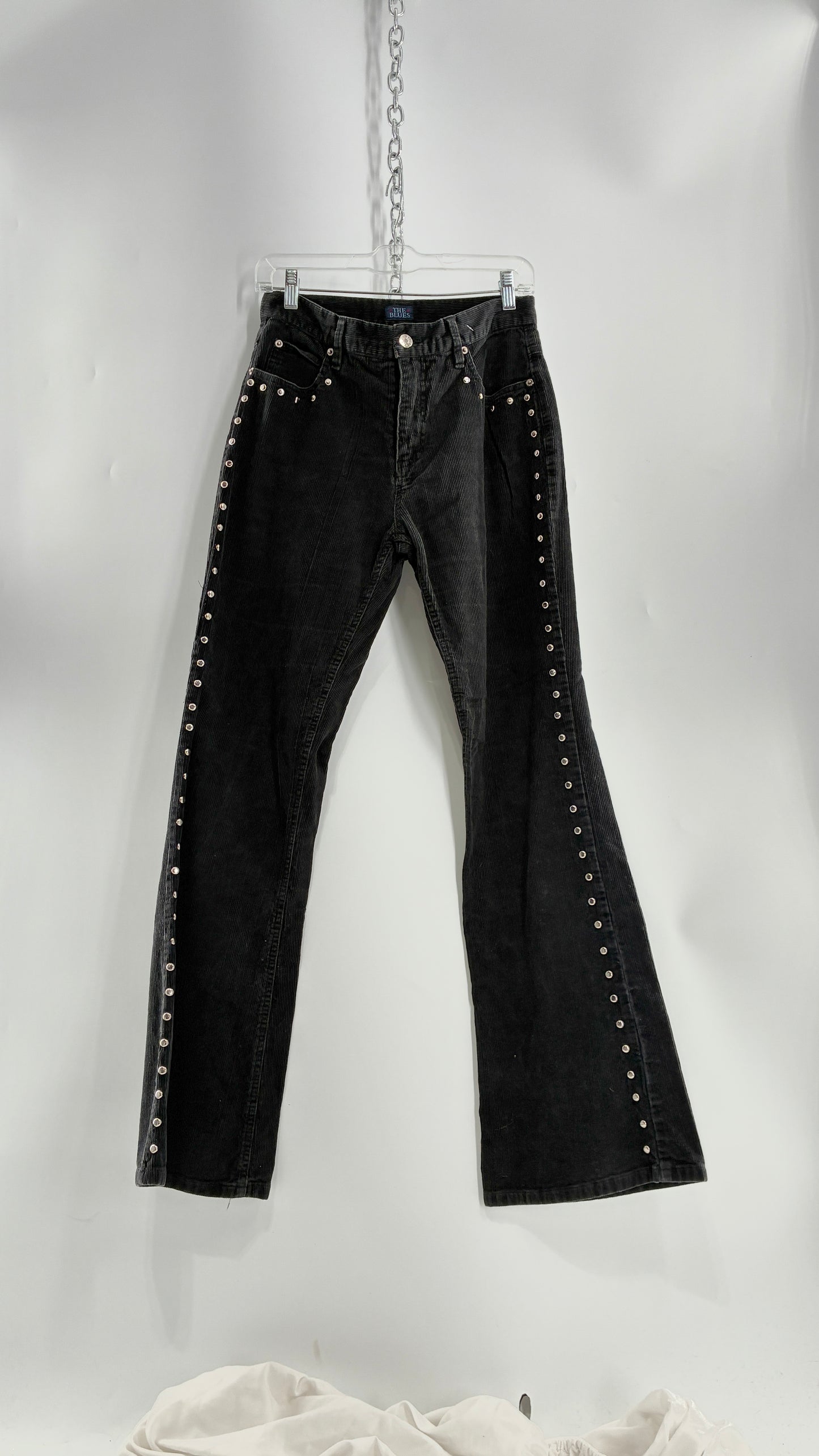 Vintage THE BLUES Grey Corduroy Side Studded Kick Flares (8)