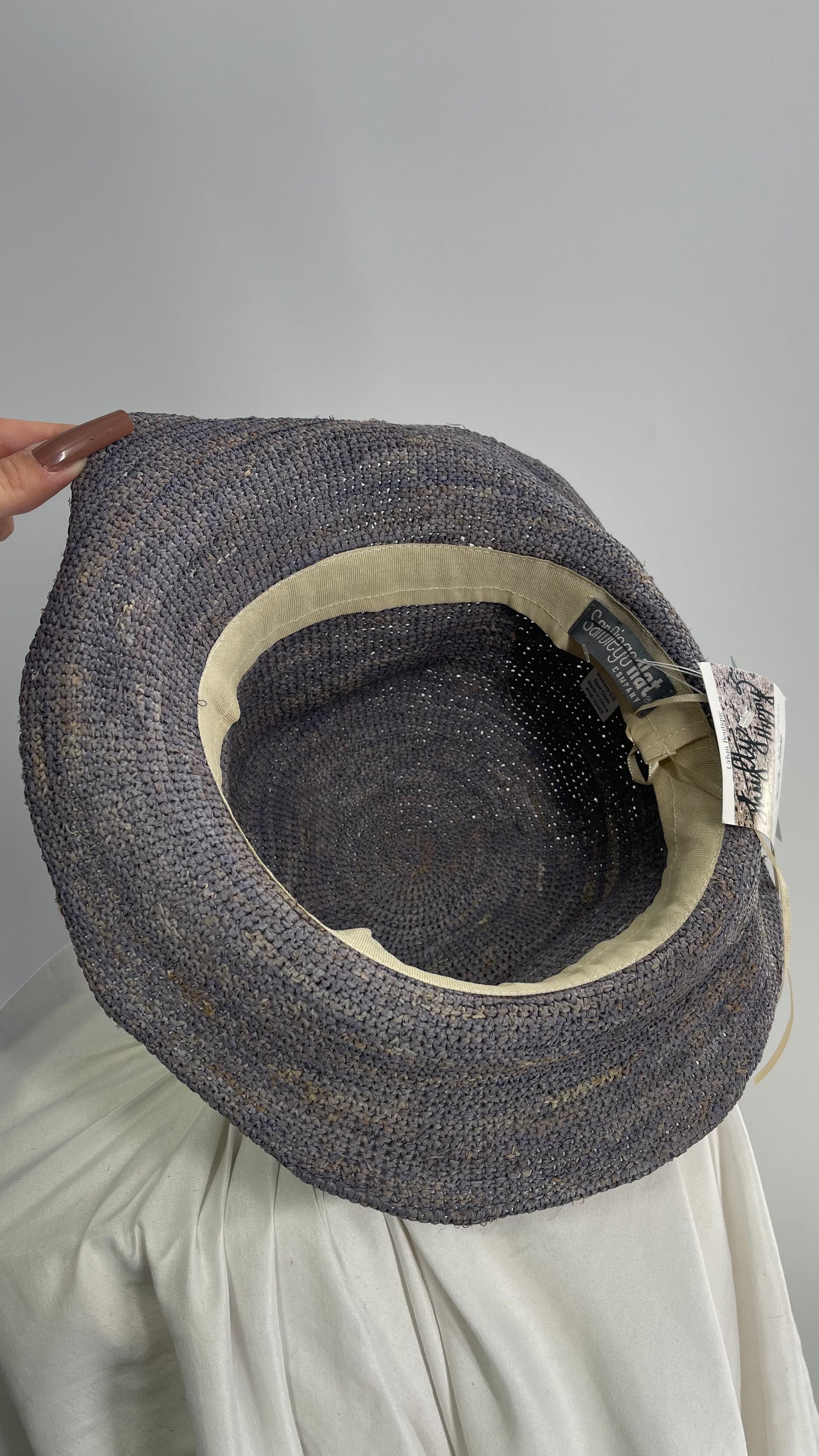 San Diego Hat Company Blue Grey Woven Crochet Raffia Sun Hat