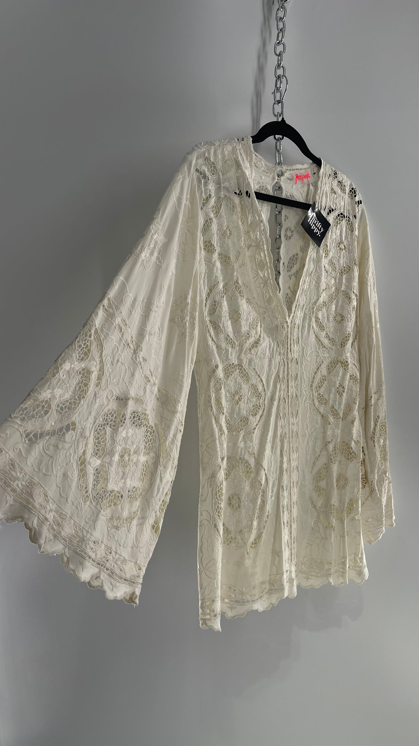 Free People Cream Lace Mini Dress (Small)