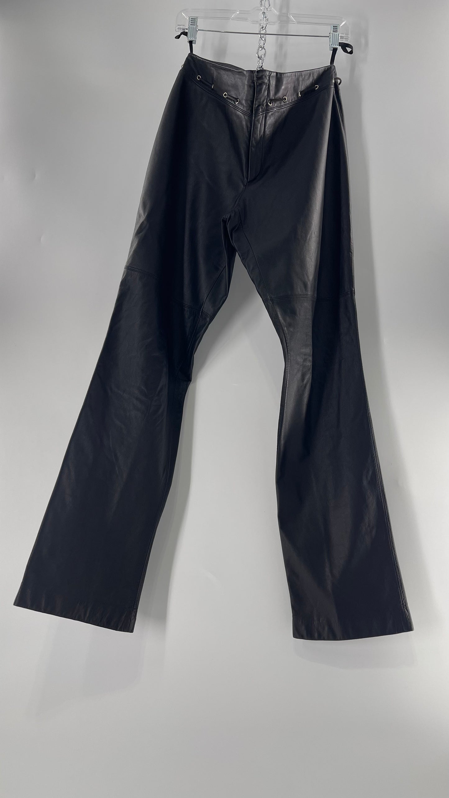 Vintage 90s RALPH Ralph Lauren Thin Leather Pants with Thread Through Grommet Detail on Waistline (4)