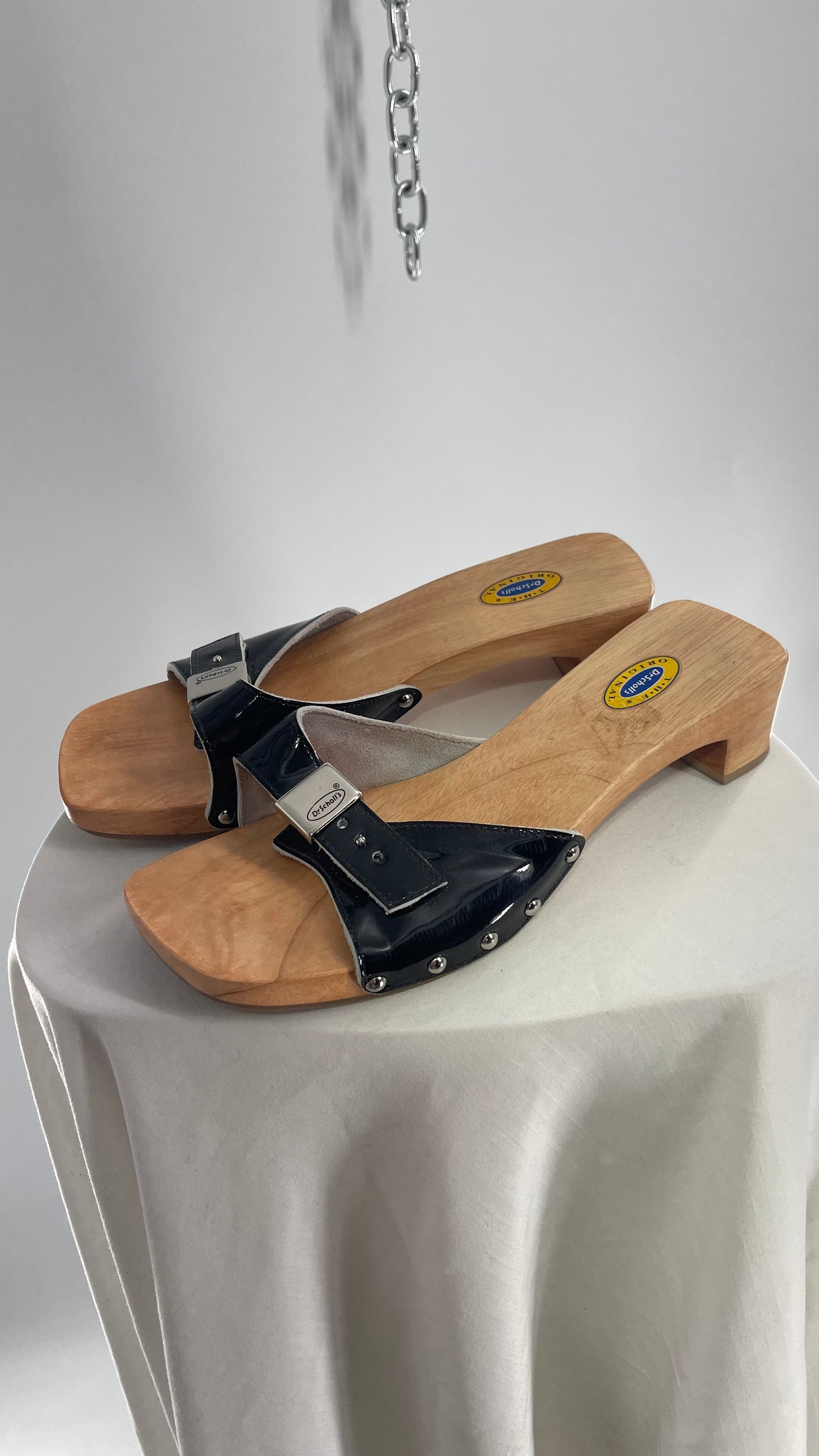 Vintage Dr.Scholls Black Studded Wooden Clog Sandal (8)