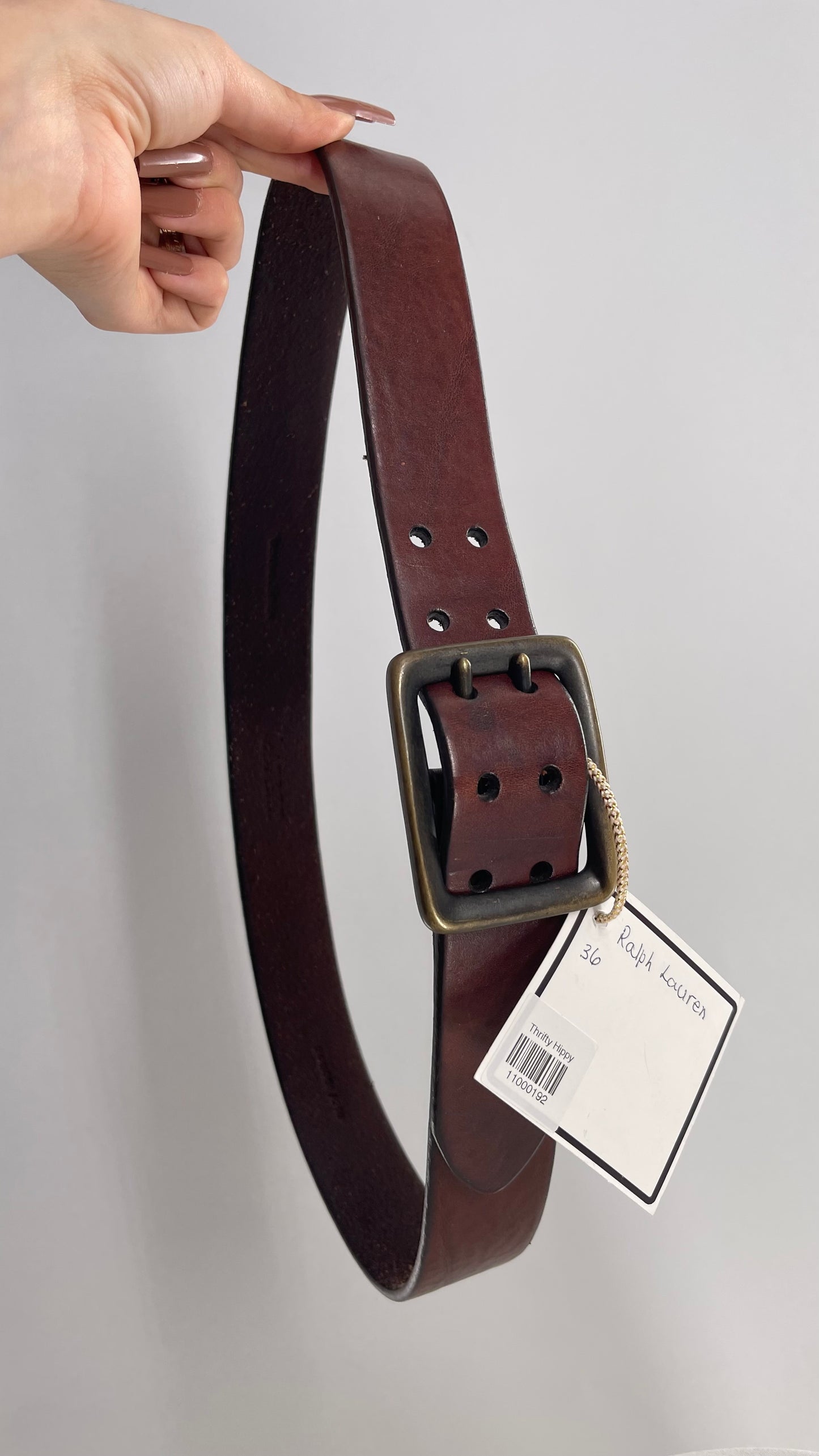 Vintage Ralph Lauren Genuine Brown Leather Belt With Brass Buckle (Medium)