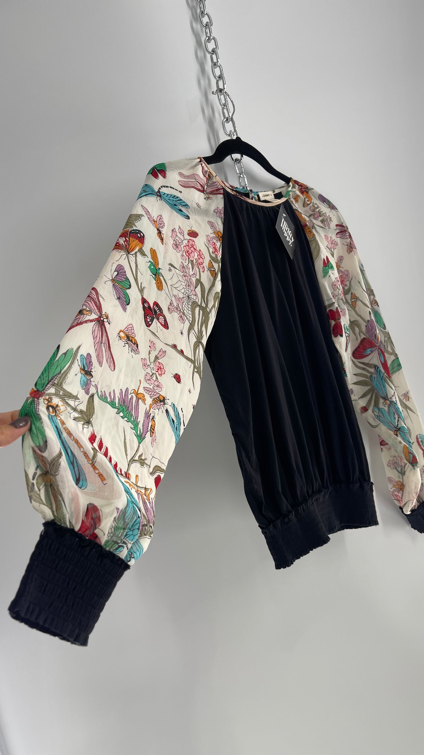 TINY Anthropologie Butterfly/Insect/Garden Balloon Sleeve (Small)