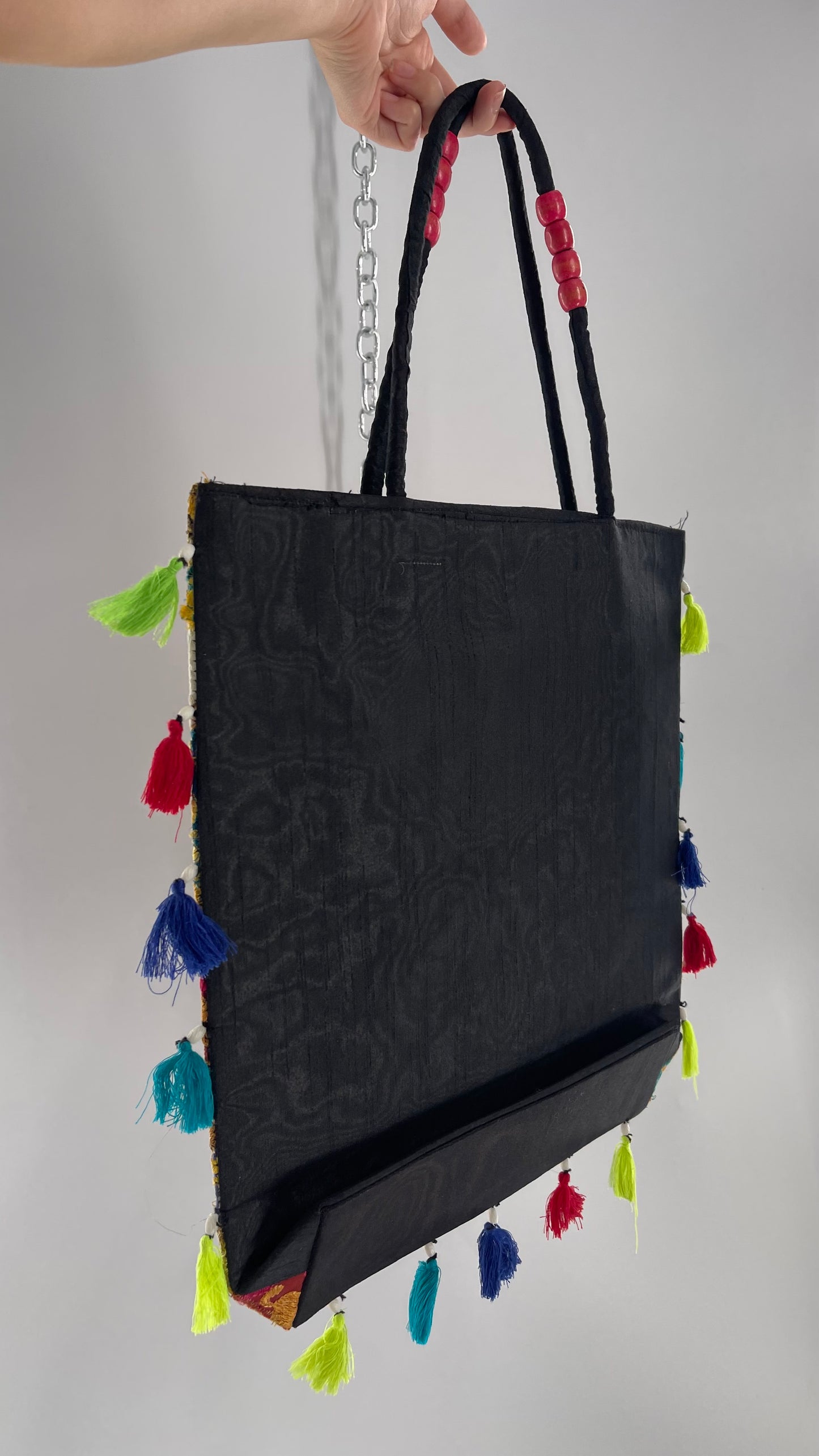 Imported Golden Yellow Patchwork Tote from Brazil with Tassel Detailing