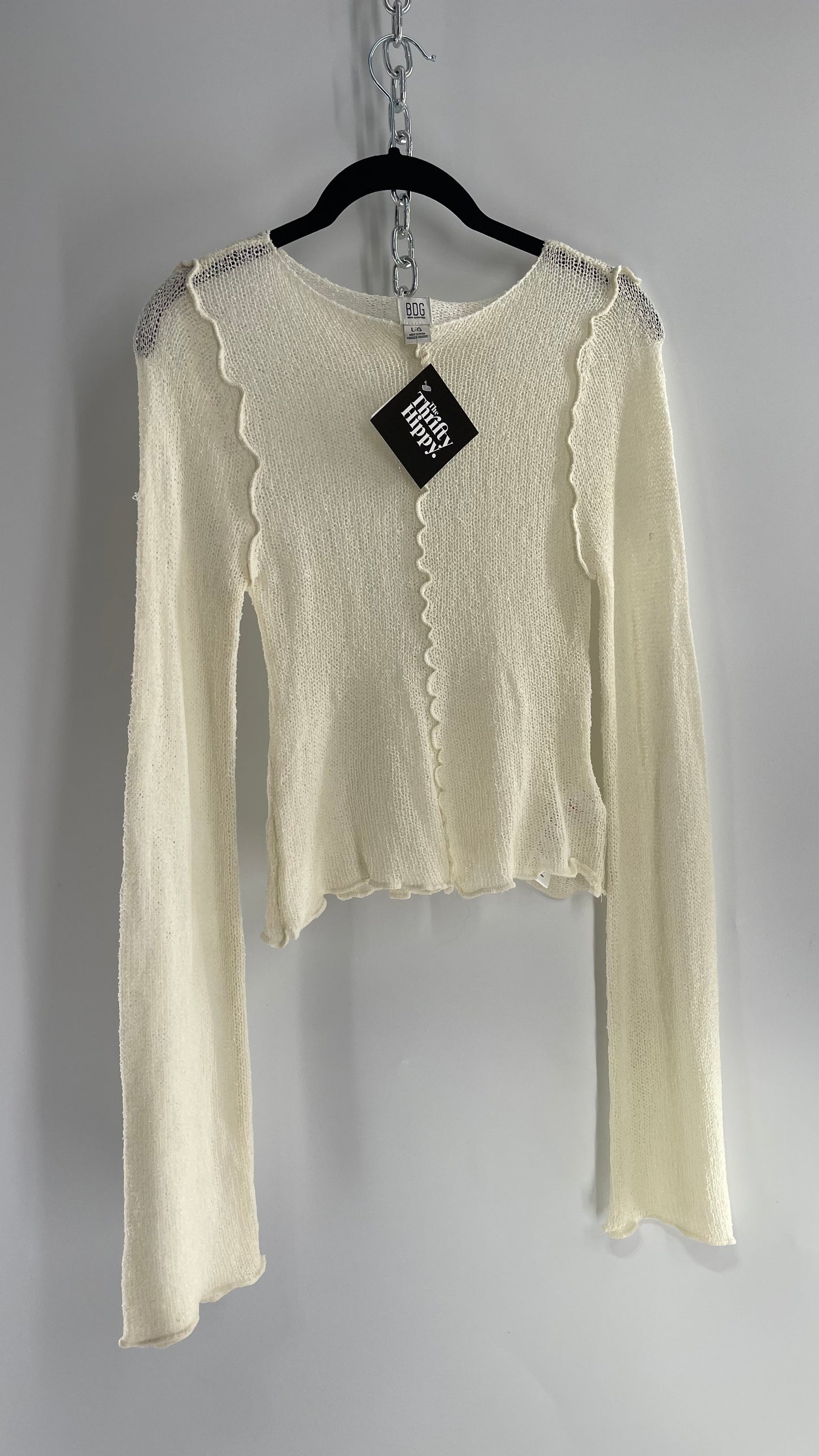 BDG Off White Open Knit Bell Sleeve with Exposed Seams (Large)
