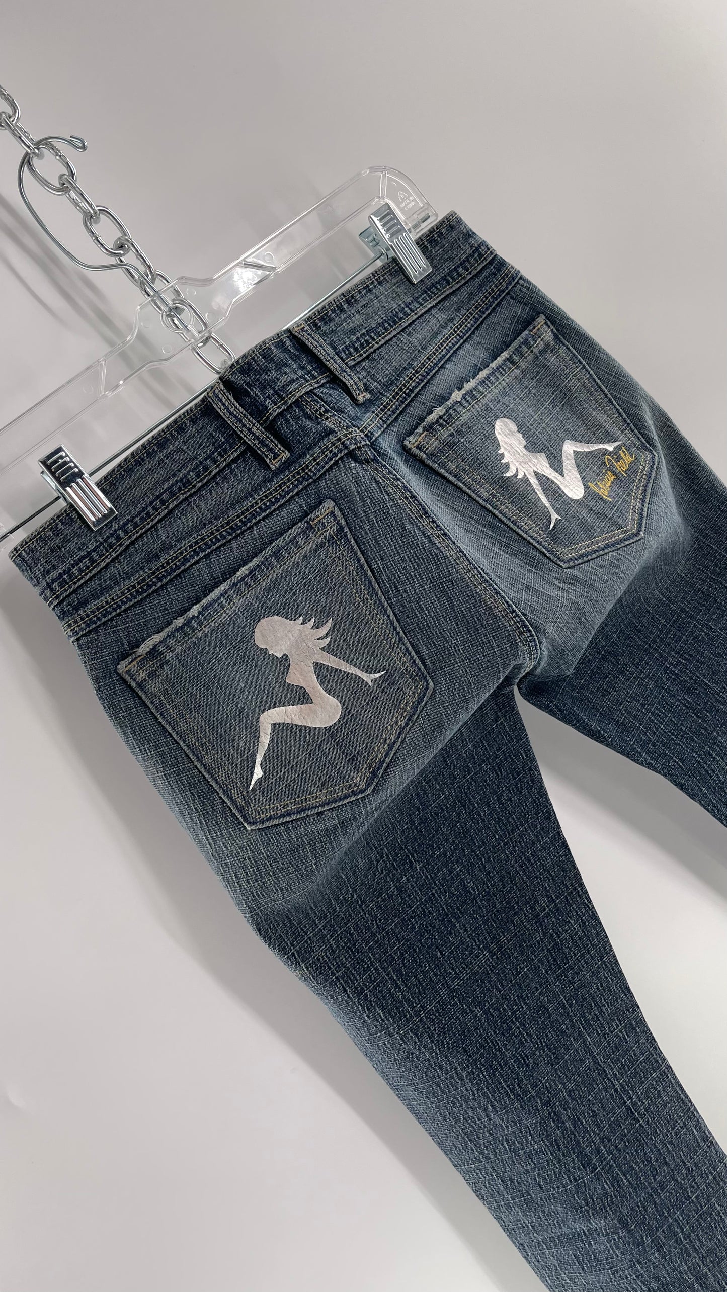 Vintage Smart AS JEANS Light Wash with Silver Metallic Female Posing Silhouette and Paulina Field Embroidery (28)