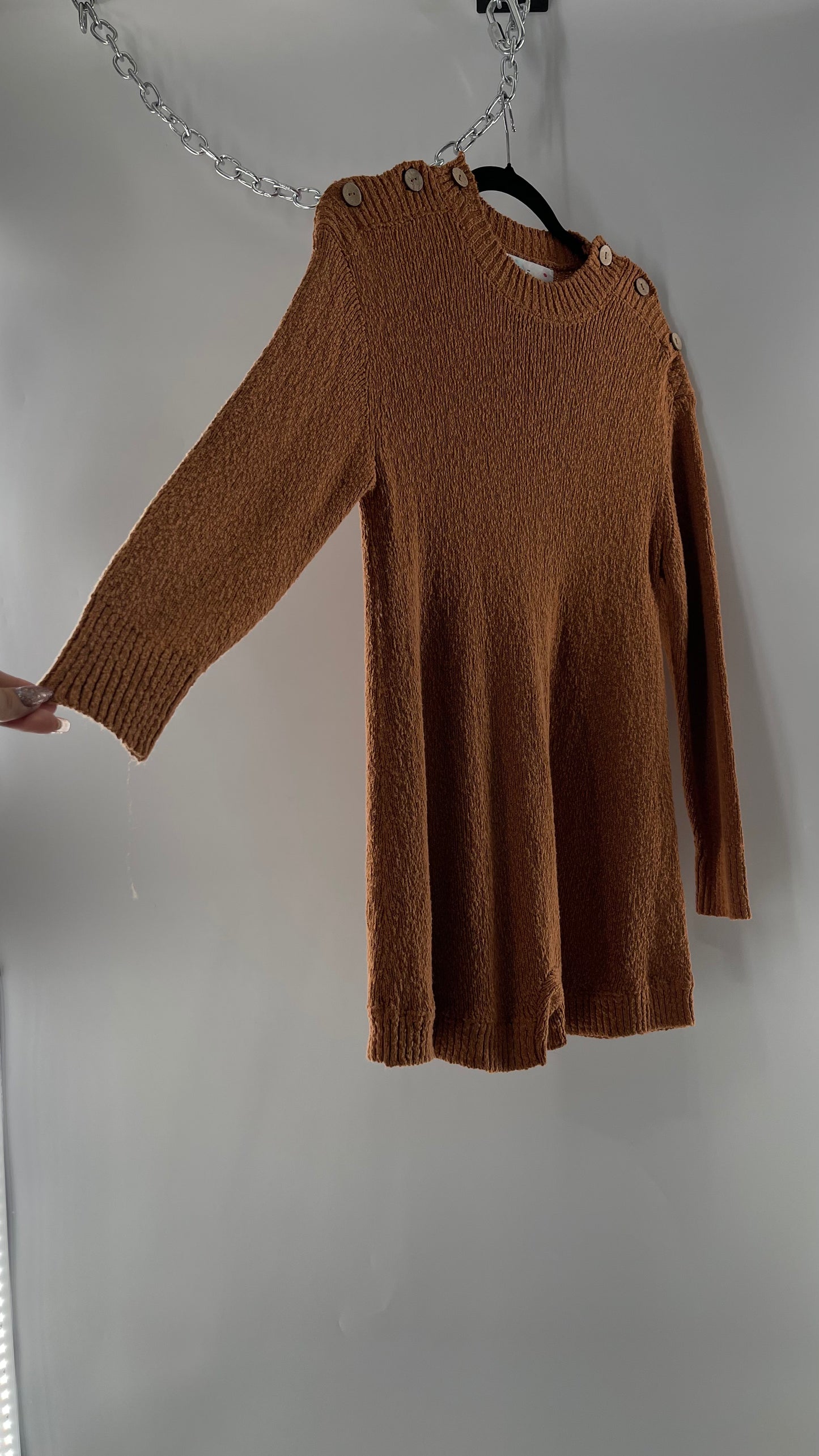 Free People Mustard/Tan Knit Button Shoulder Romper/Playsuit/Jumpsuit (XS)