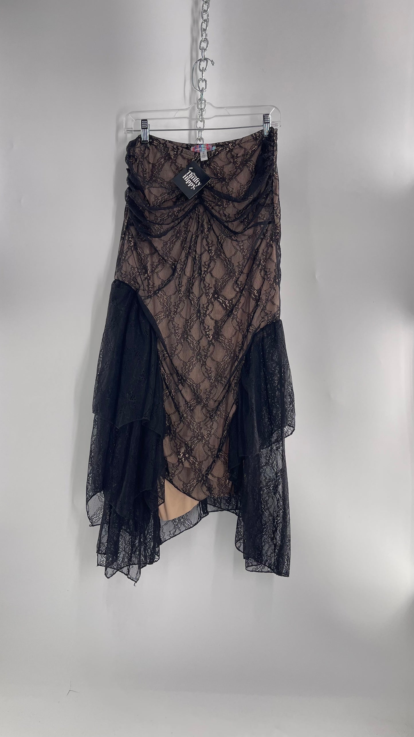 Urban Outfitters Black Lace Midi Skirt with Nude Underlay (Medium)