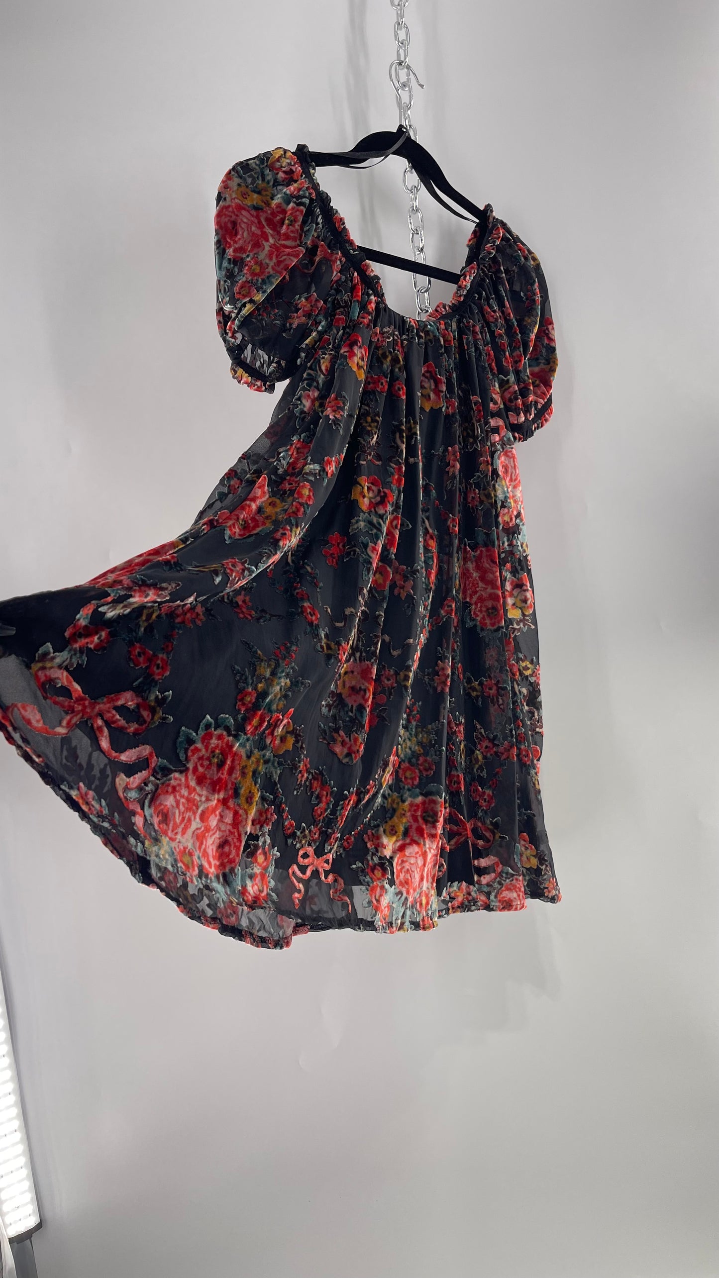 Free People Beautiful Blooms Velvet Florals Babydoll Dress (Small)