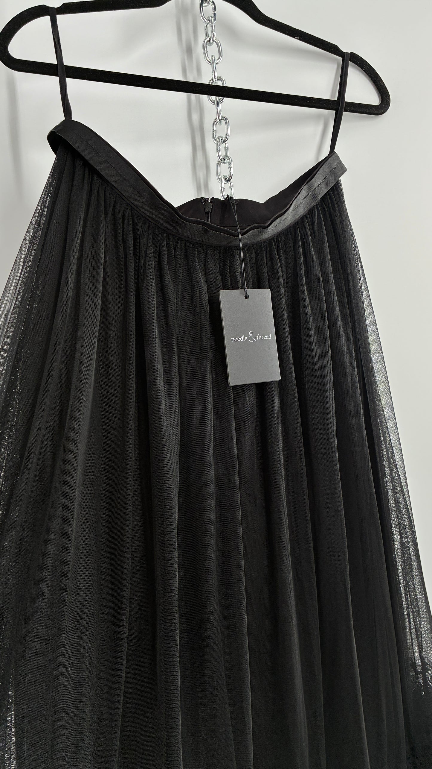 Needle & Thread Voluminous Black Multi Layer Mesh Full Length Skirt with Ribbon Waistline with Tags Attached (10)