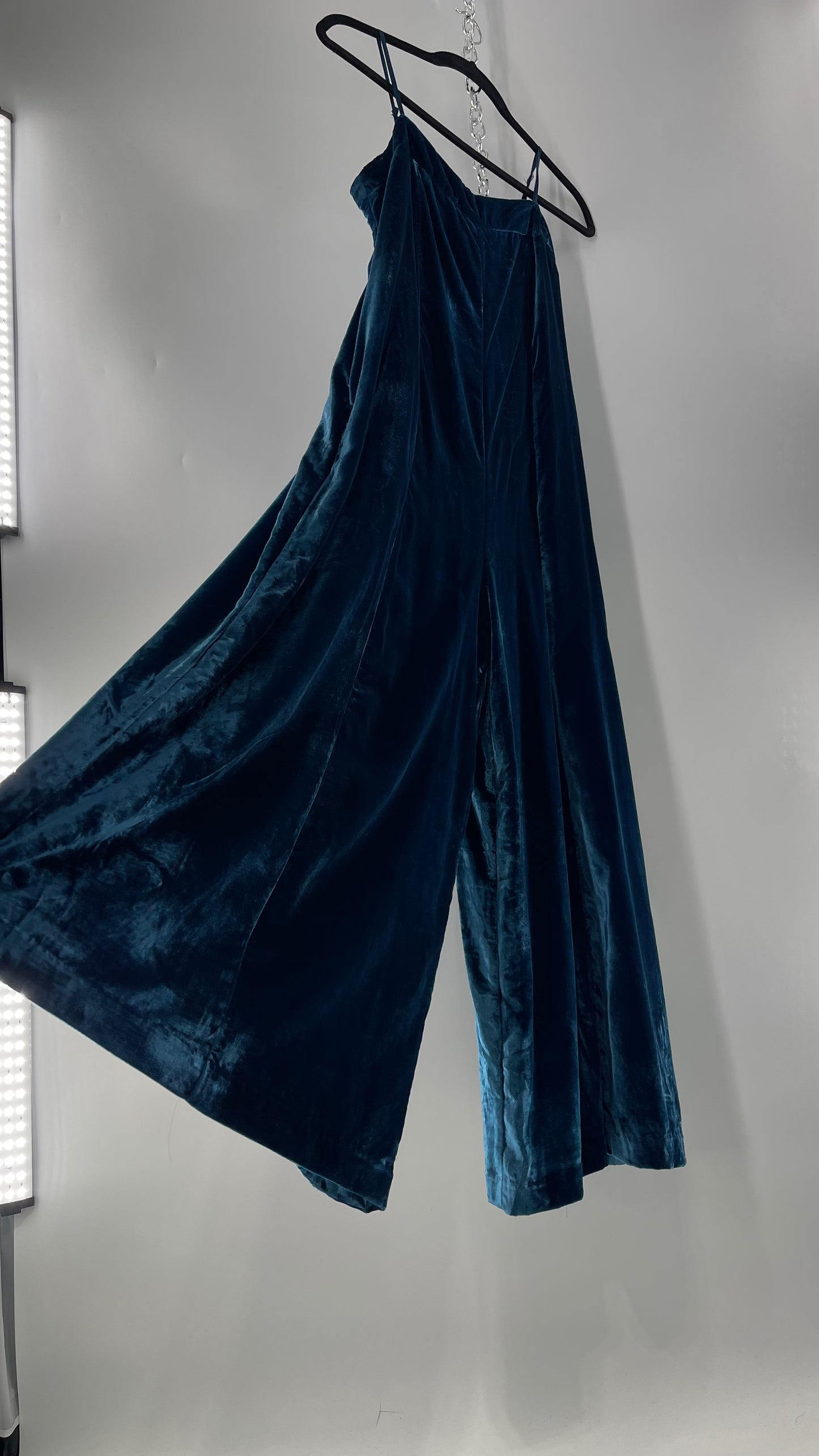 Anthropologie Blue Velvet Velour Wide Leg Jumpsuit (2)