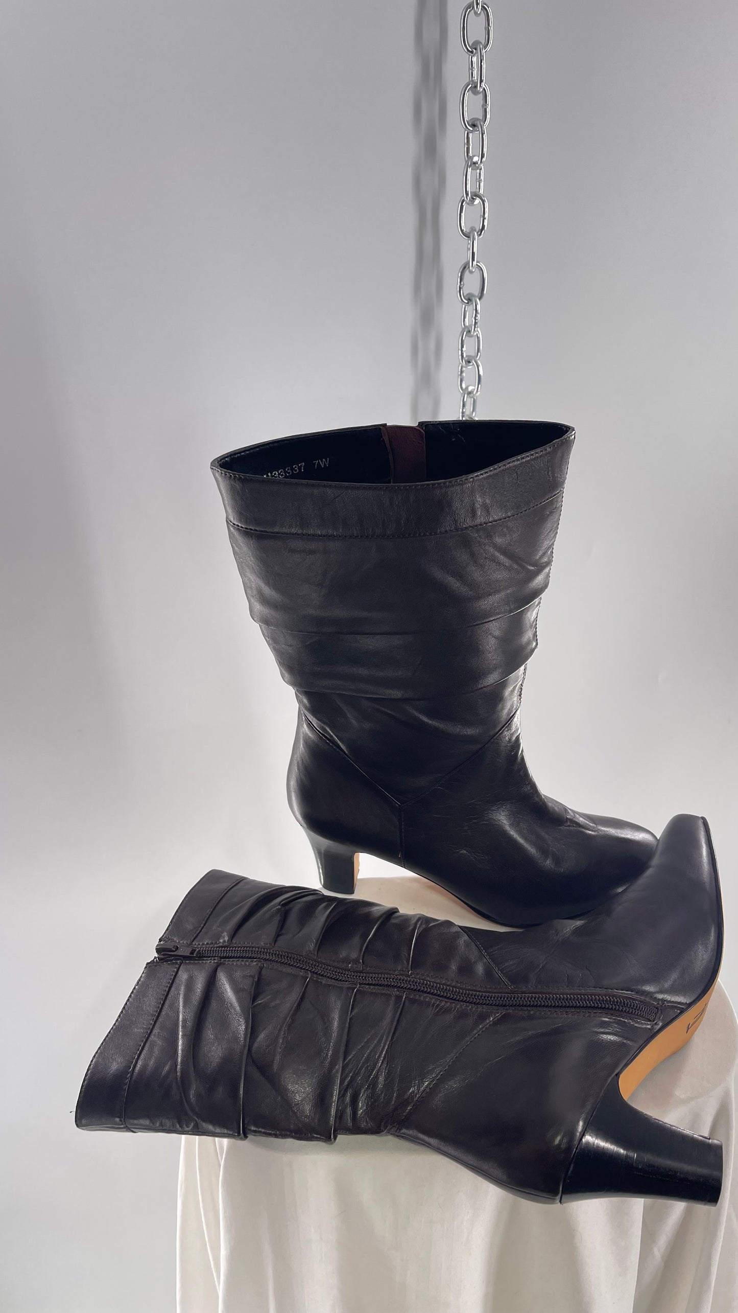 Deadstock Vintage Ros Hommerson Drilex Dark Brown Ruched Leather Booties (7)