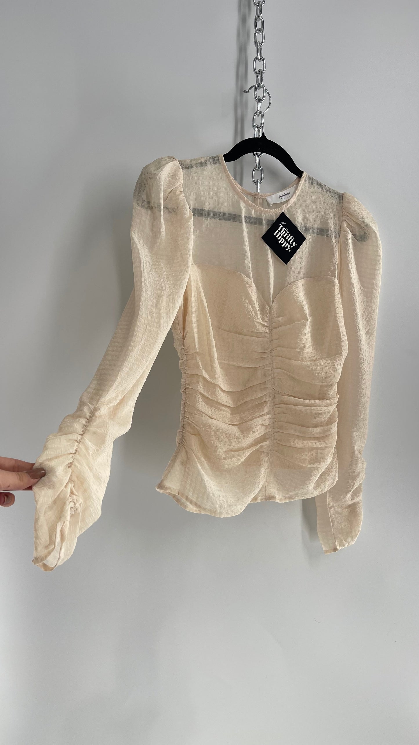 ASTR Off White, Cream Ruched Bodice Blouse (Small)
