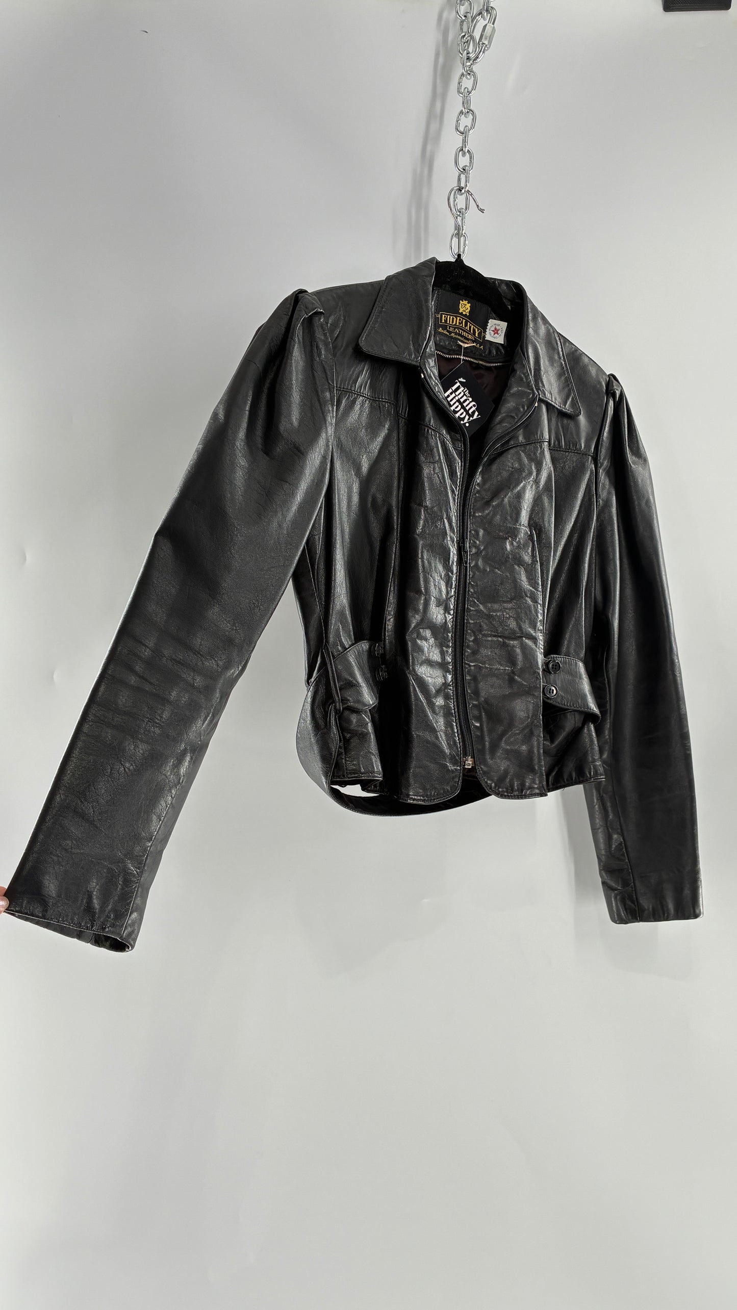 Vintage FIDELITY LEATHERS Cropped and Collared Motorcycle Jacket (Small)