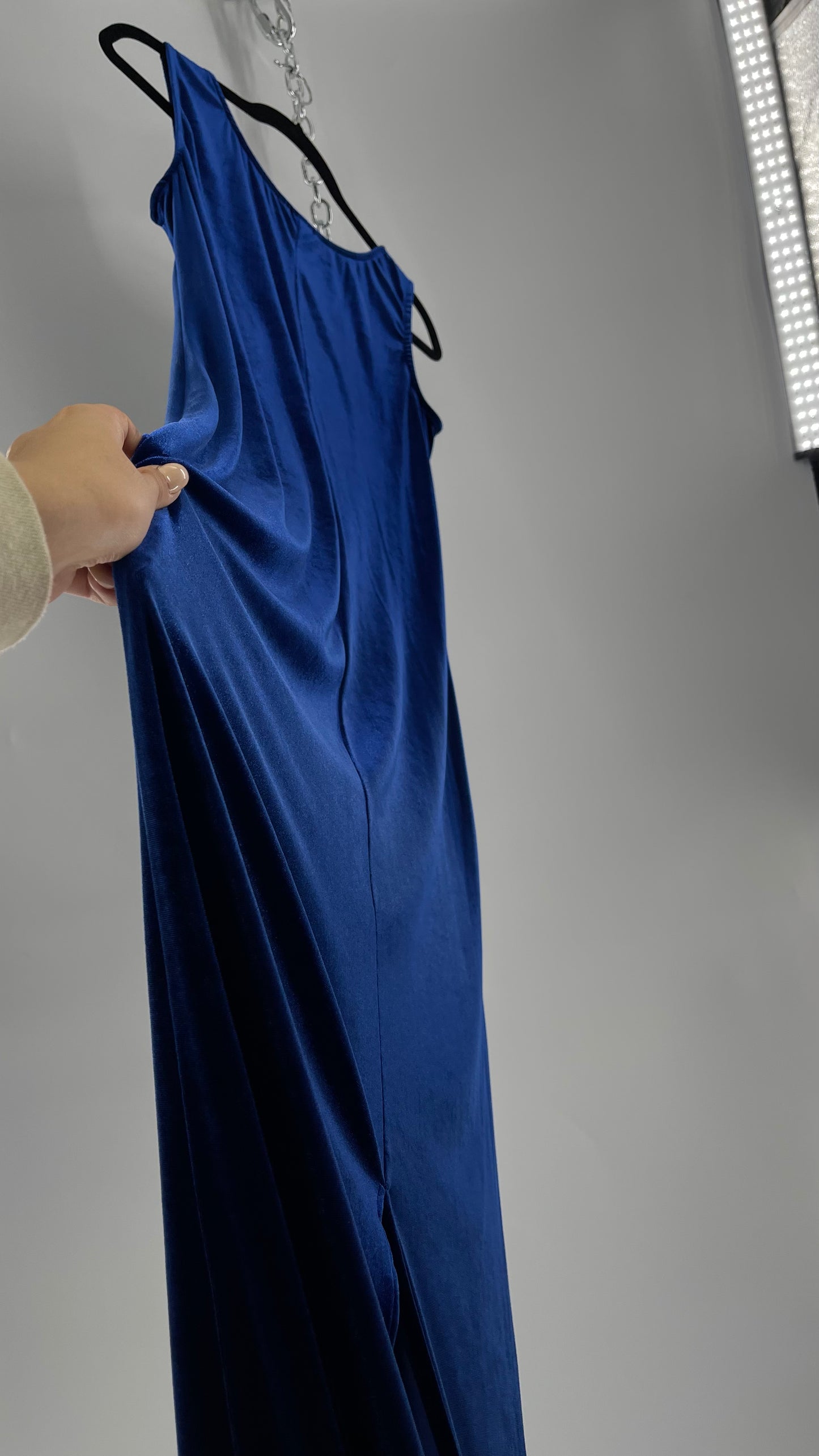 Vintage Carol Anderson Royal Blue Velvet Square Neckline Floor Length Dress (Medium)