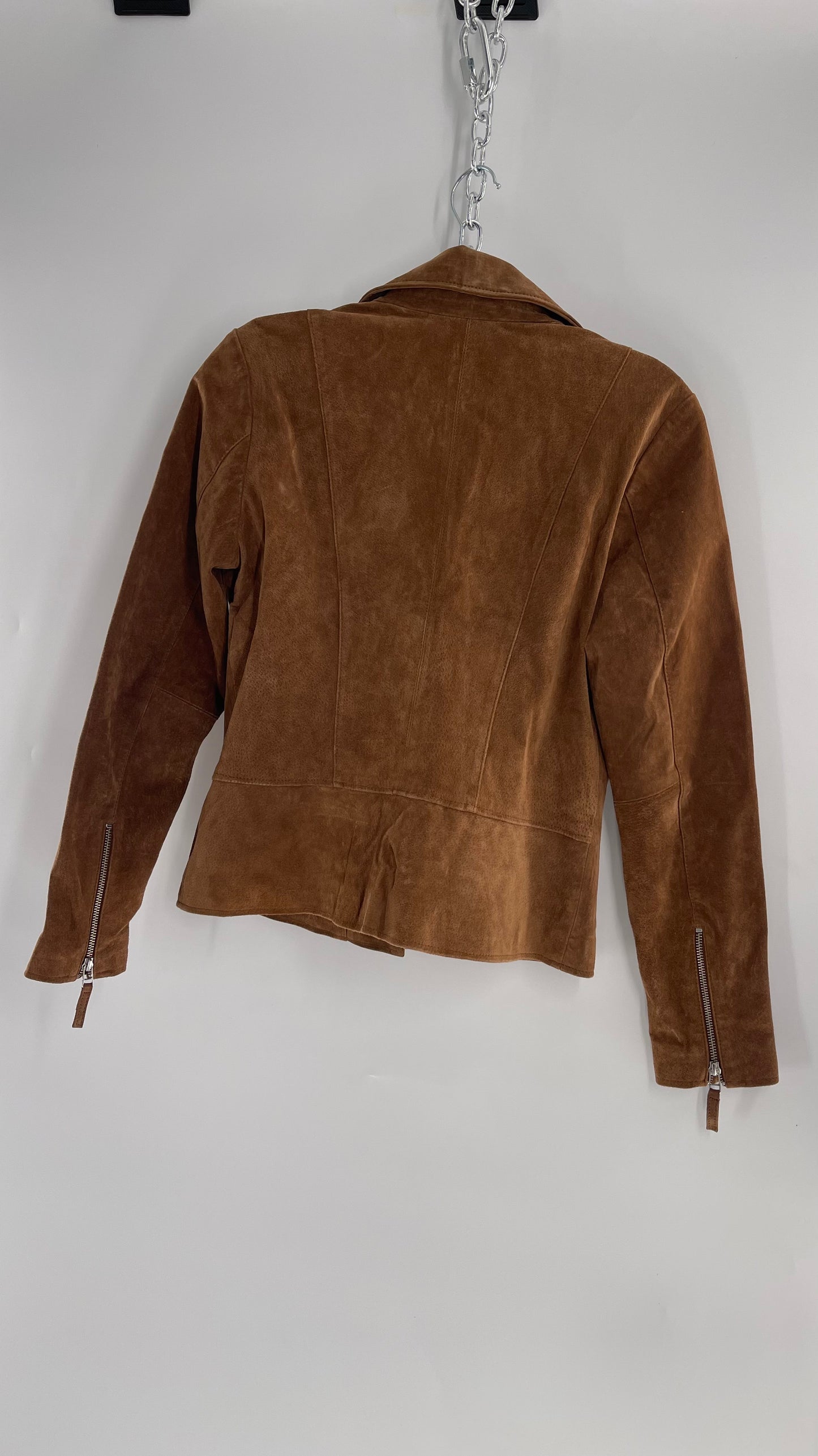 Vintage ESCALIER Brown Genuine Leather Suede Motorcycle Jacket with Heavy Duty Zippers (Medium)