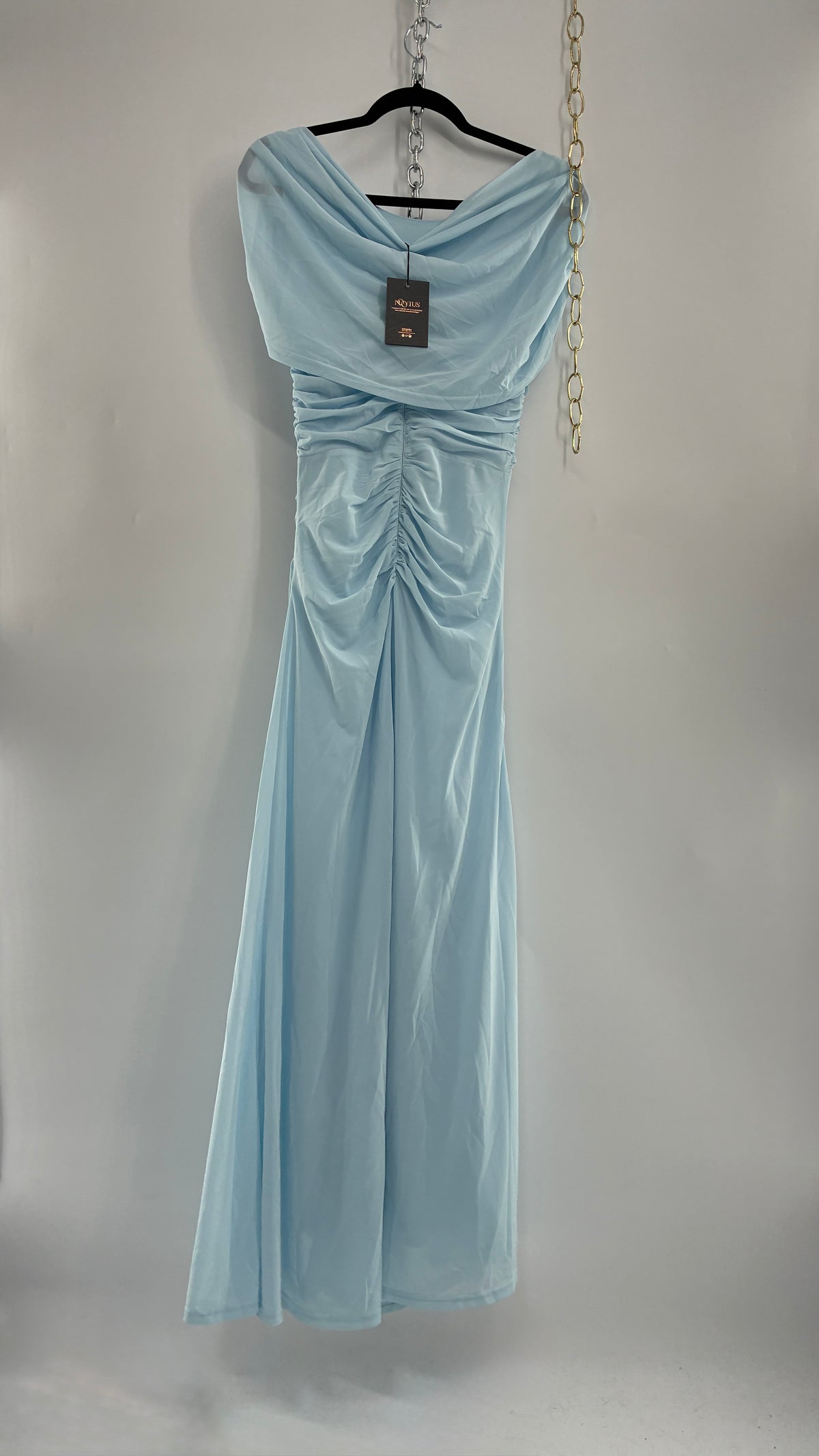 MOOYIUS Baby Blue Ruched Off Shoulder Dress with Tags (Small)