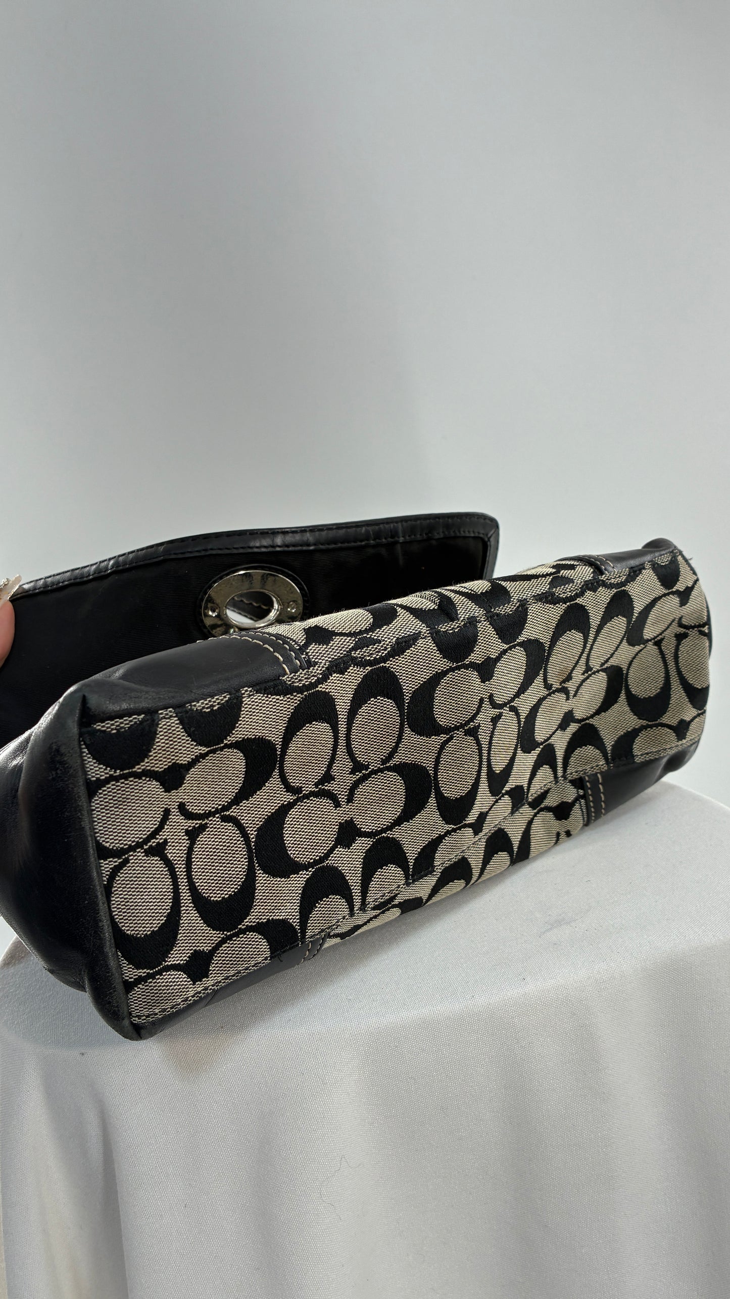 Vintage COACH Hampton Gray and Black Monogram Shoulder Bag